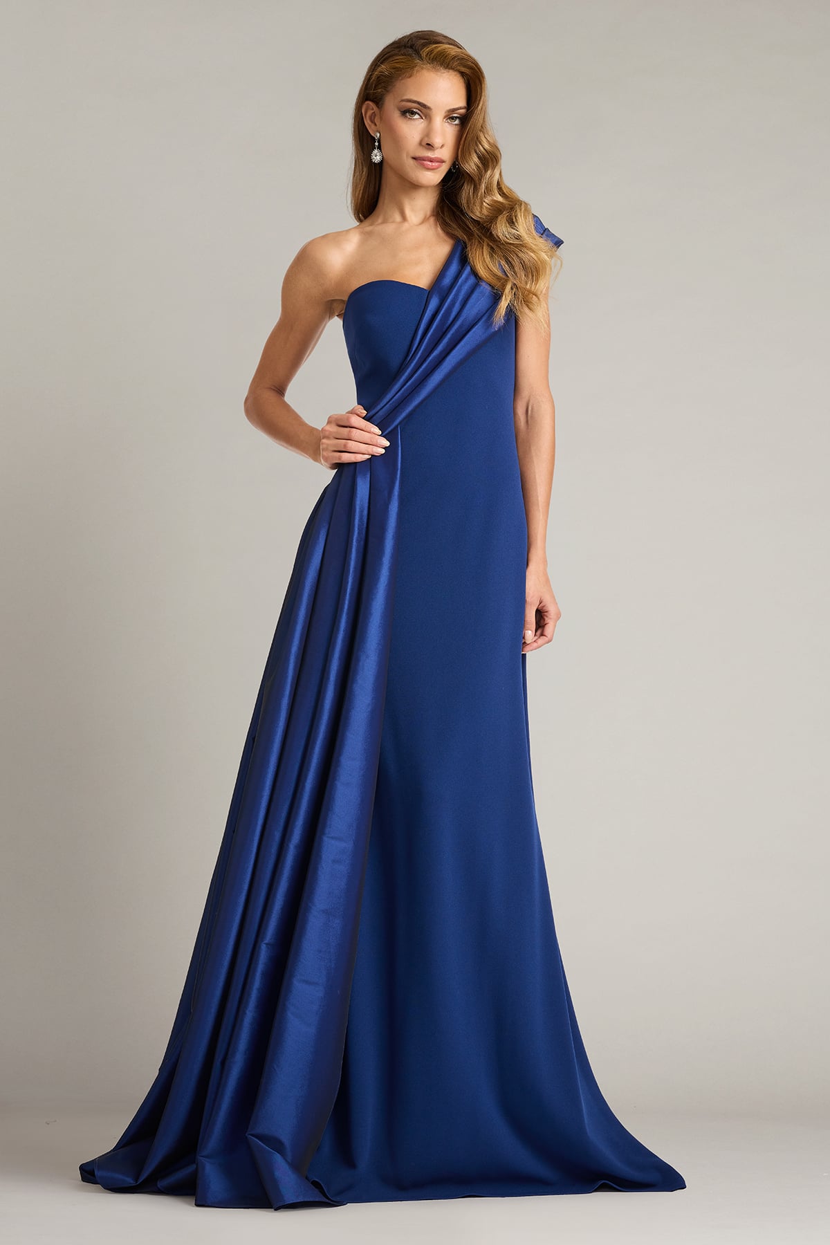 Beis Draped One-Shoulder Gown