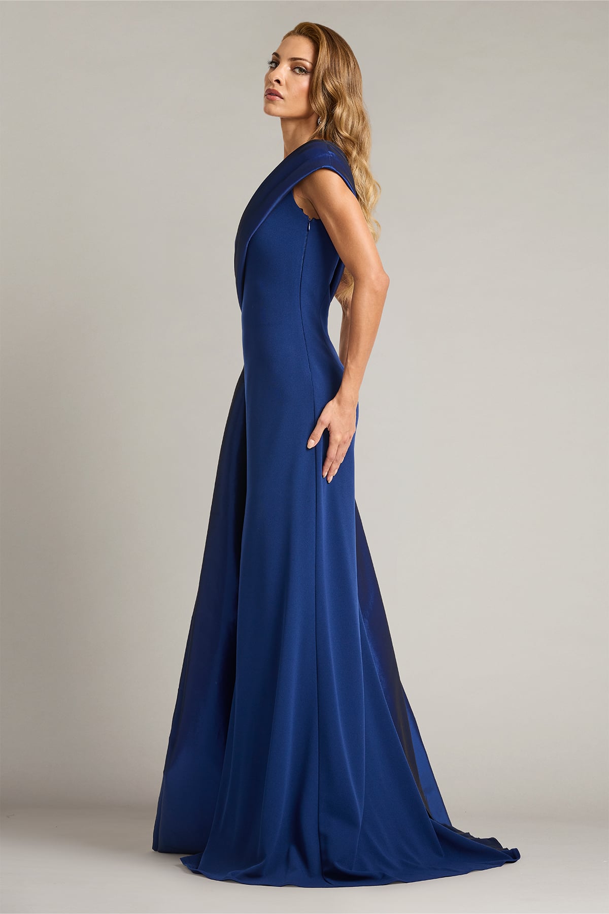 Beis Draped One-Shoulder Gown