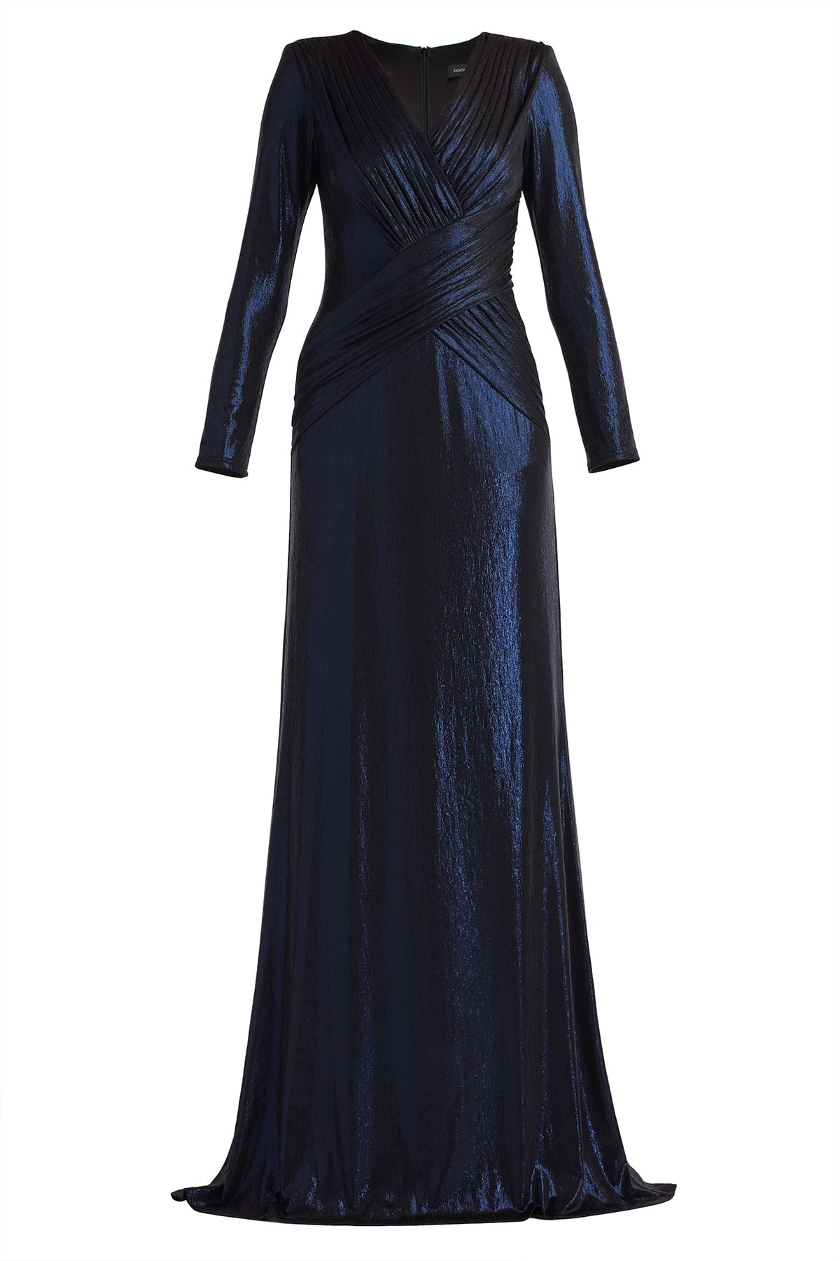 Esau Metallic Crisscross Draped Gown