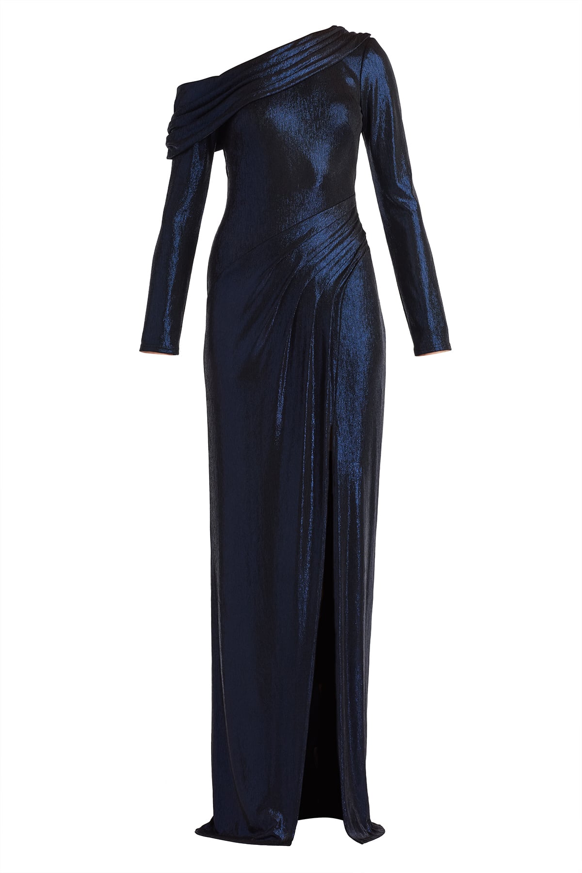 Toryn Metallic Pleated Draped Gown