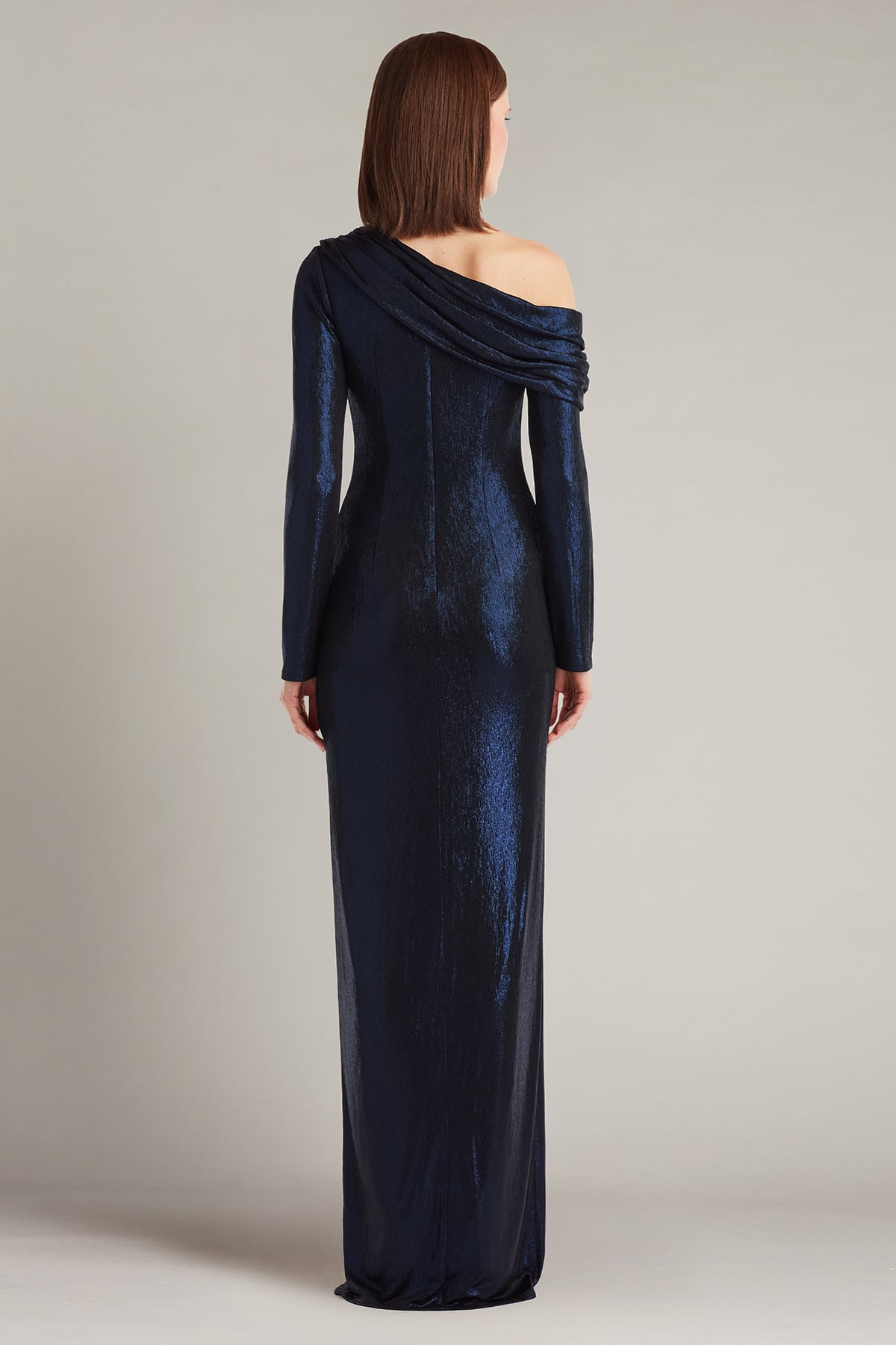 Toryn Metallic Pleated Draped Gown