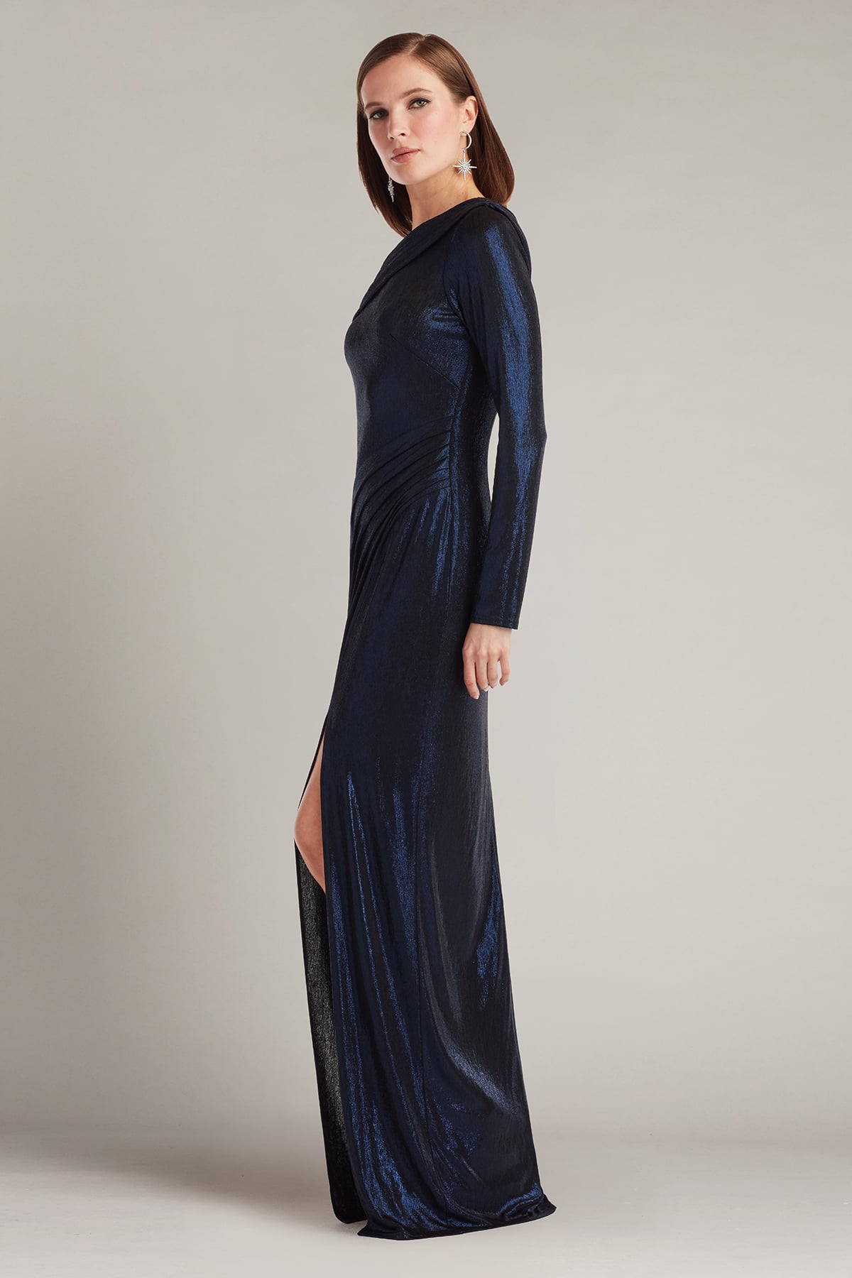 Toryn Metallic Pleated Draped Gown
