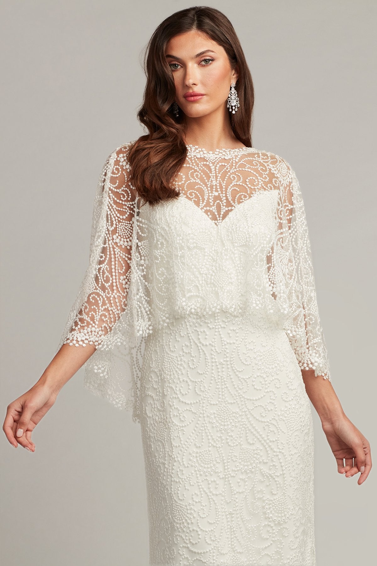 Eagen Draped Overlay Embroidered Gown