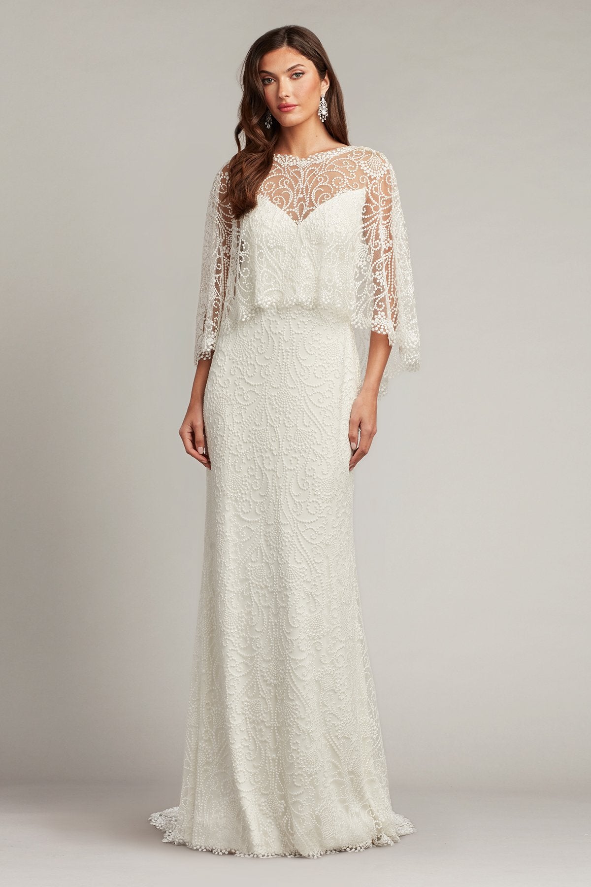 Eagen Draped Overlay Embroidered Gown