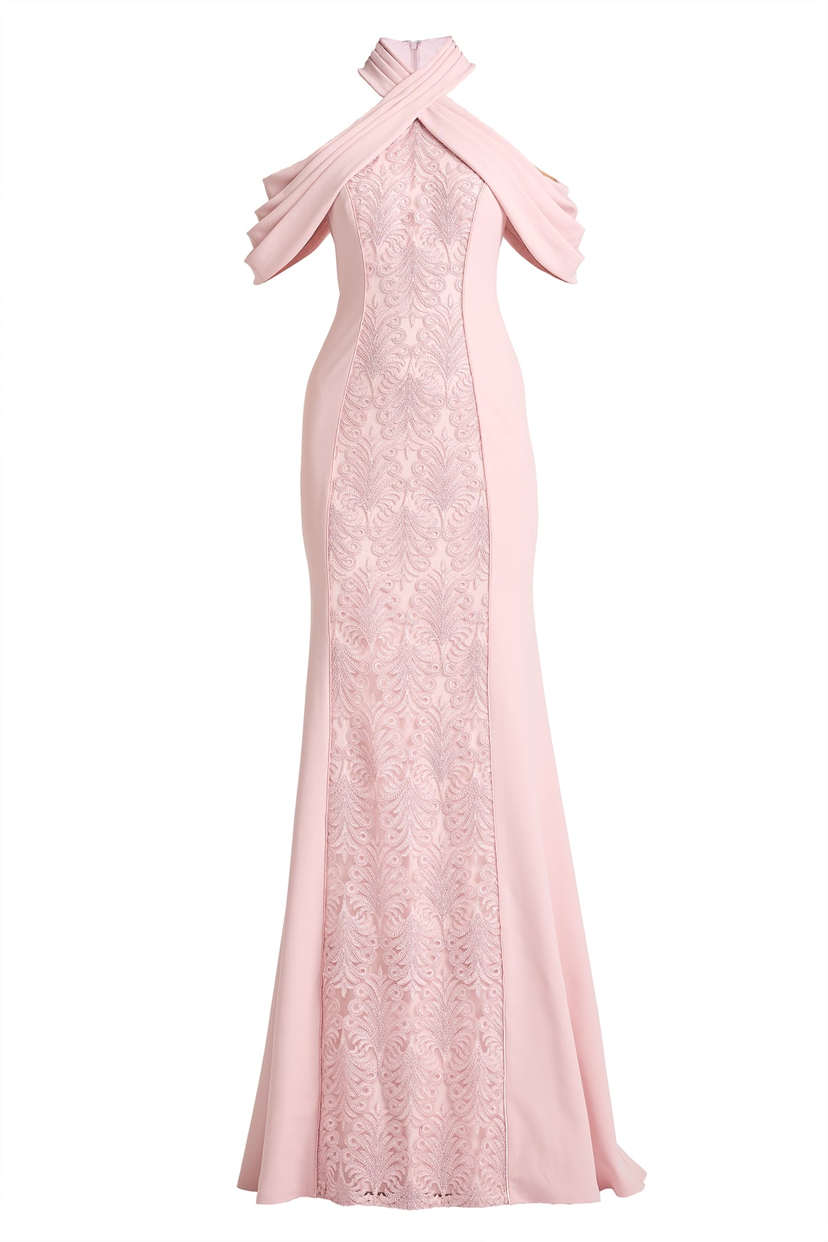 Kato Embroidered Off-Shoulder Halter Gown