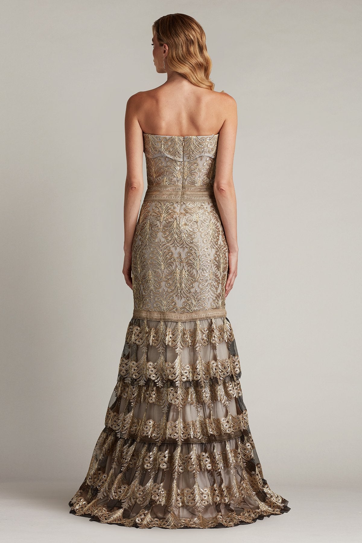 Abey Tiered Sequin Embroidered Gown