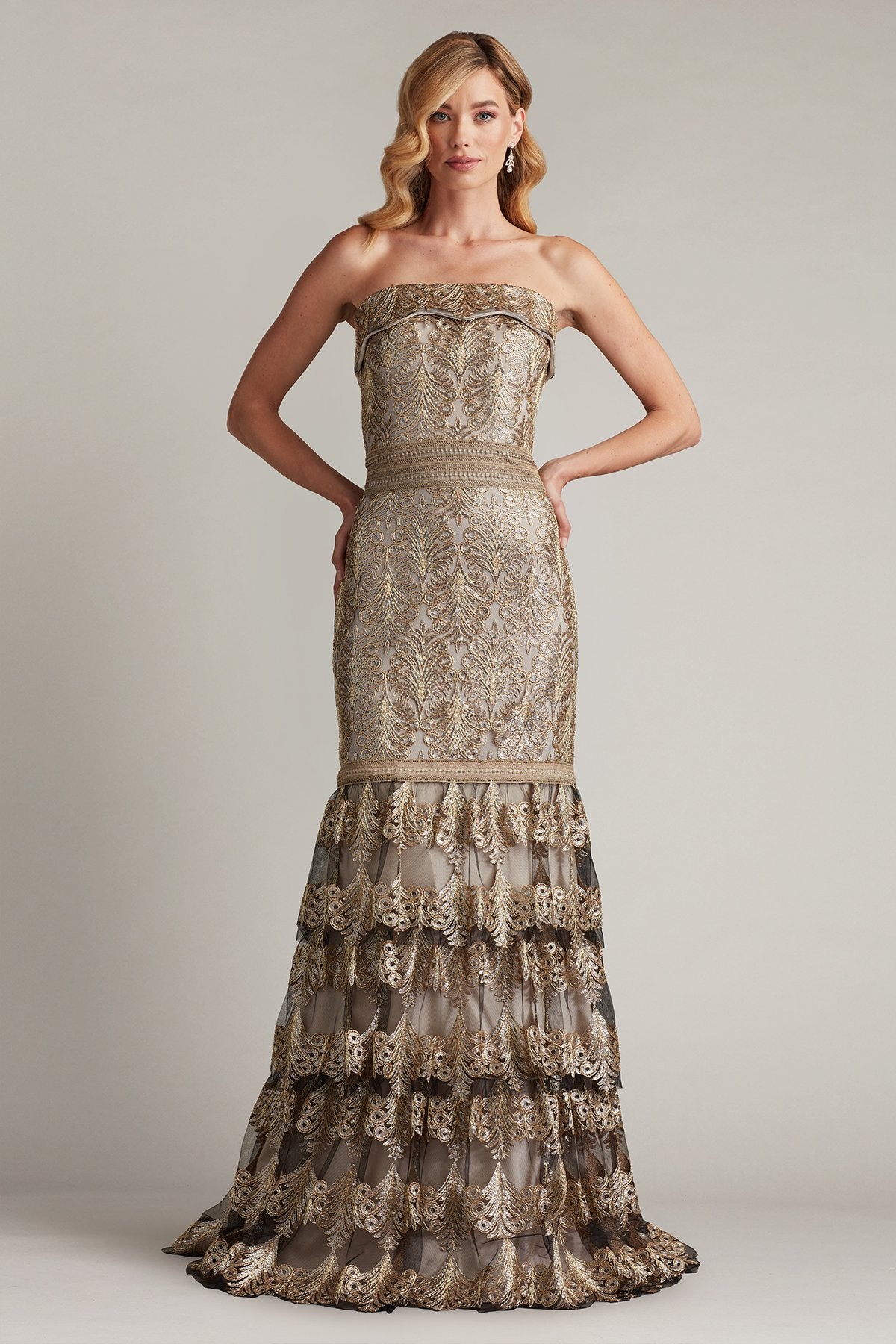 Abey Tiered Sequin Embroidered Gown