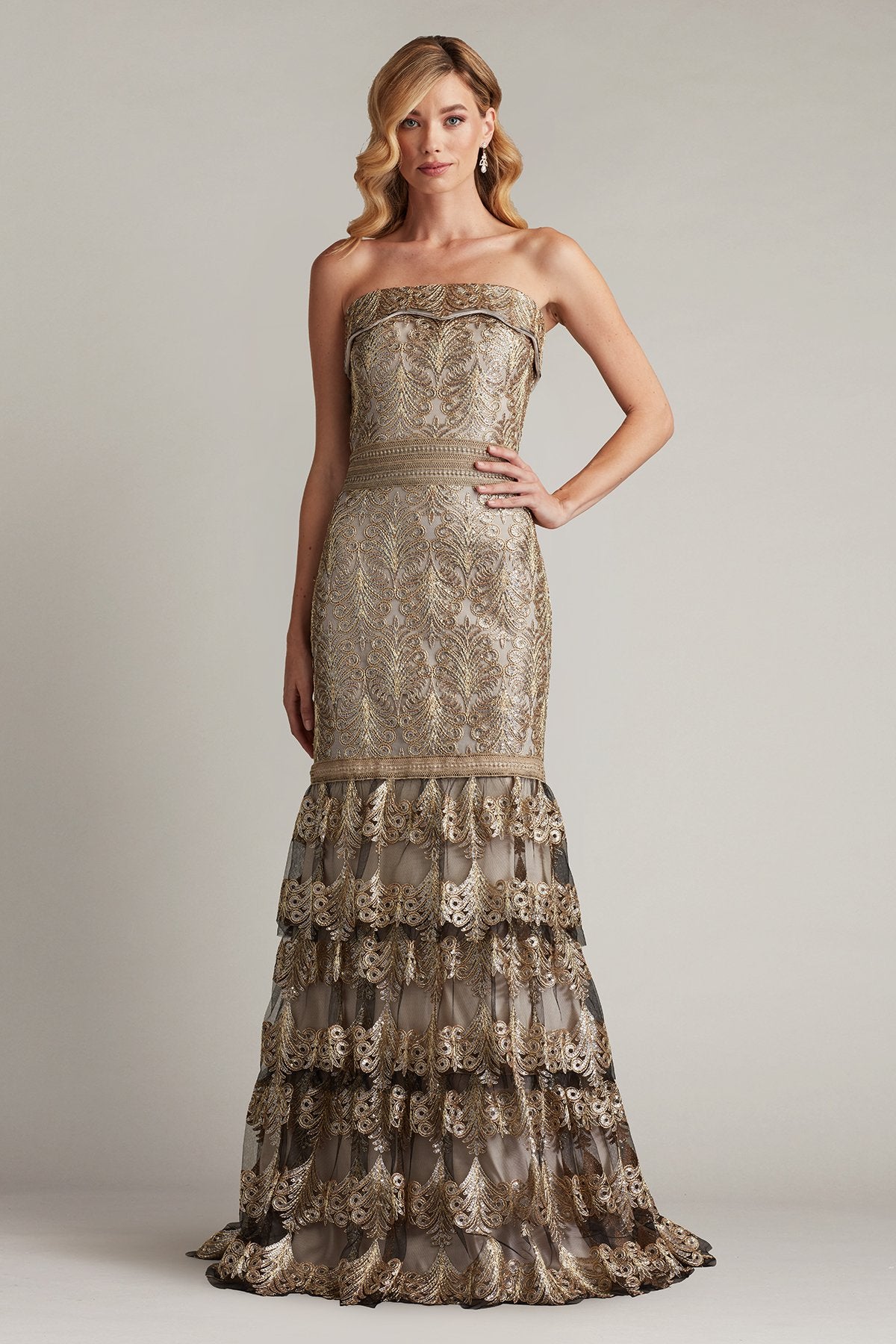 Abey Tiered Sequin Embroidered Gown