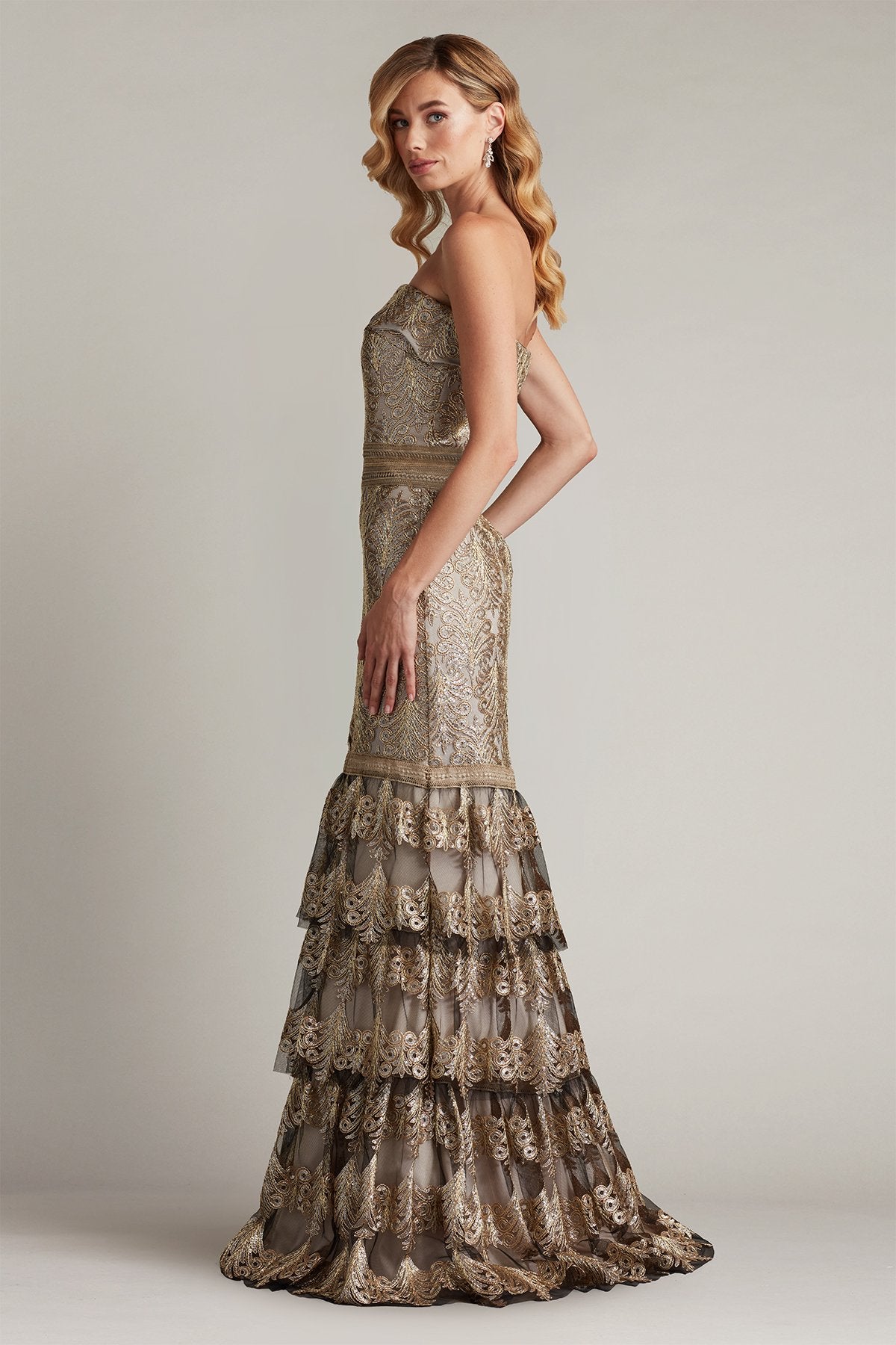 Abey Tiered Sequin Embroidered Gown