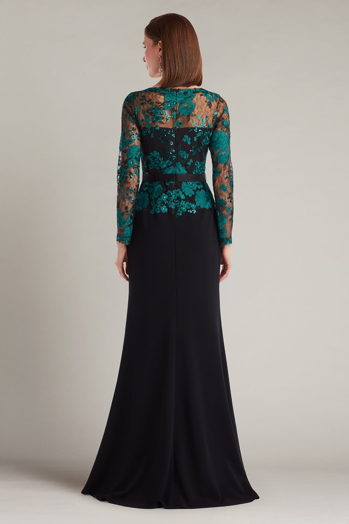 Beacon Belted Embroidered Illusion Gown