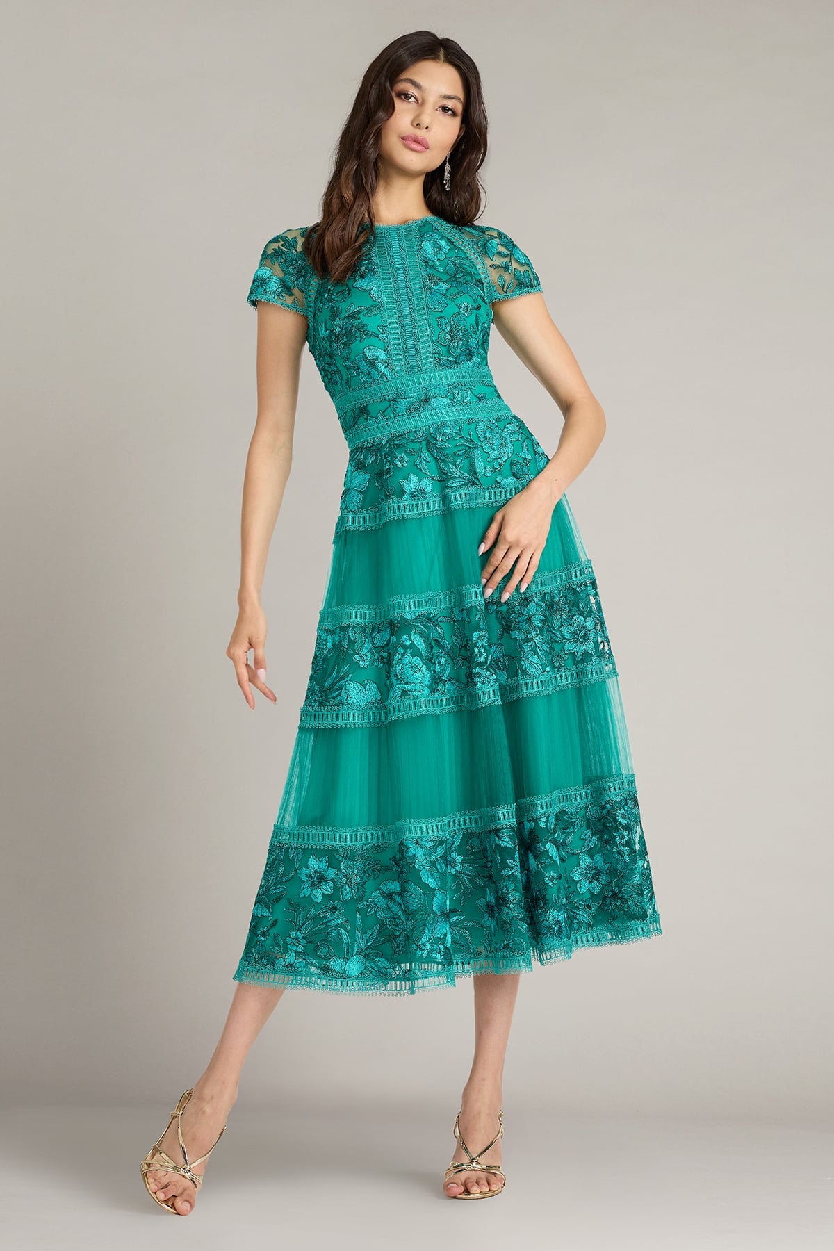 Mollie Floral Embroidered Tulle Midi Dress