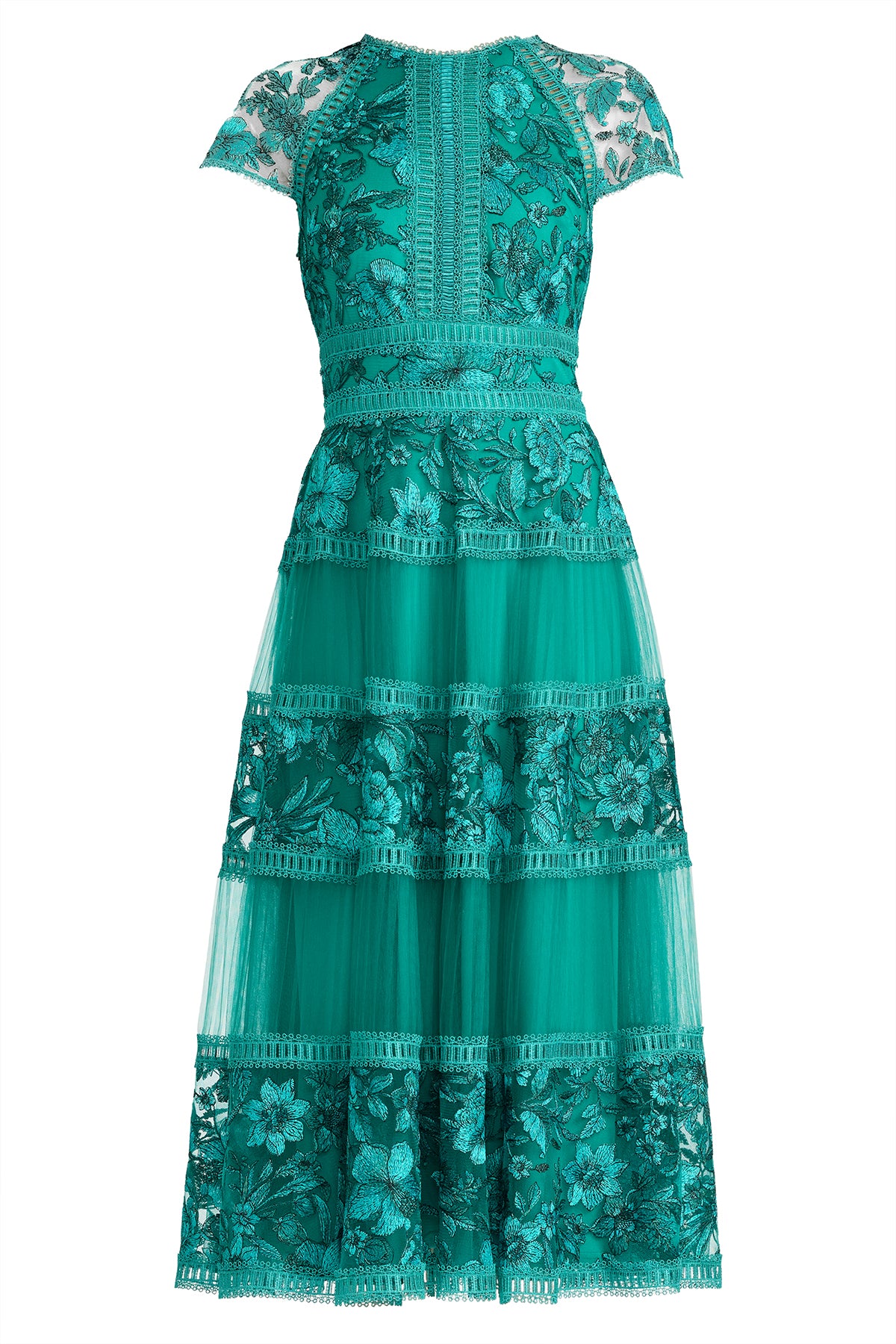 Mollie Floral Embroidered Tulle Midi Dress