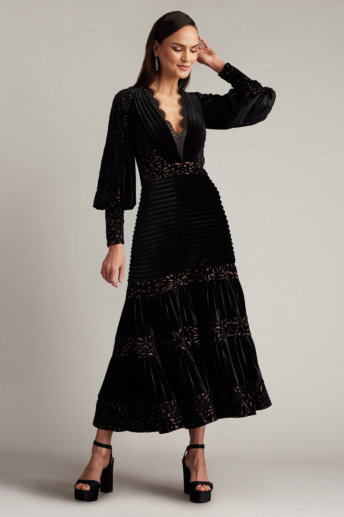 Sonata Pleated Velvet Midi Dress