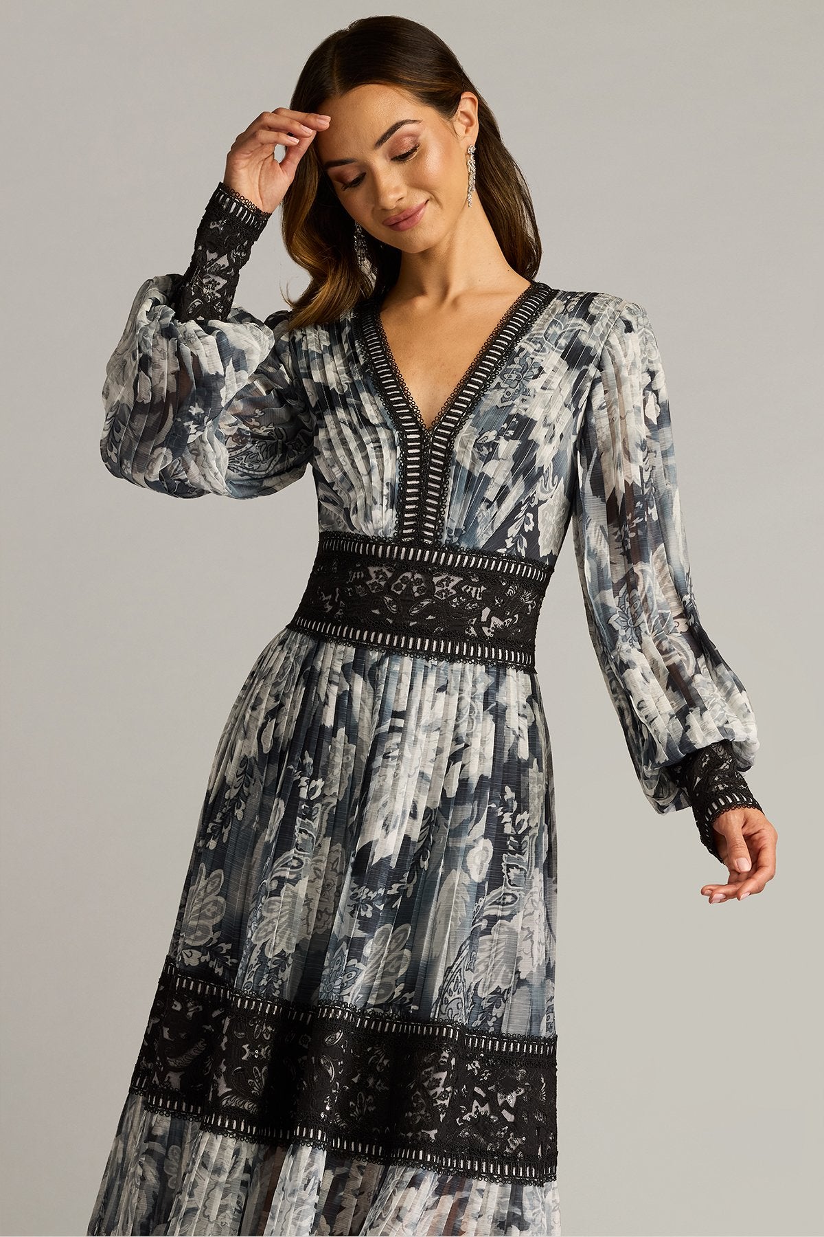 Derby Pleated Chiffon Midi Dress