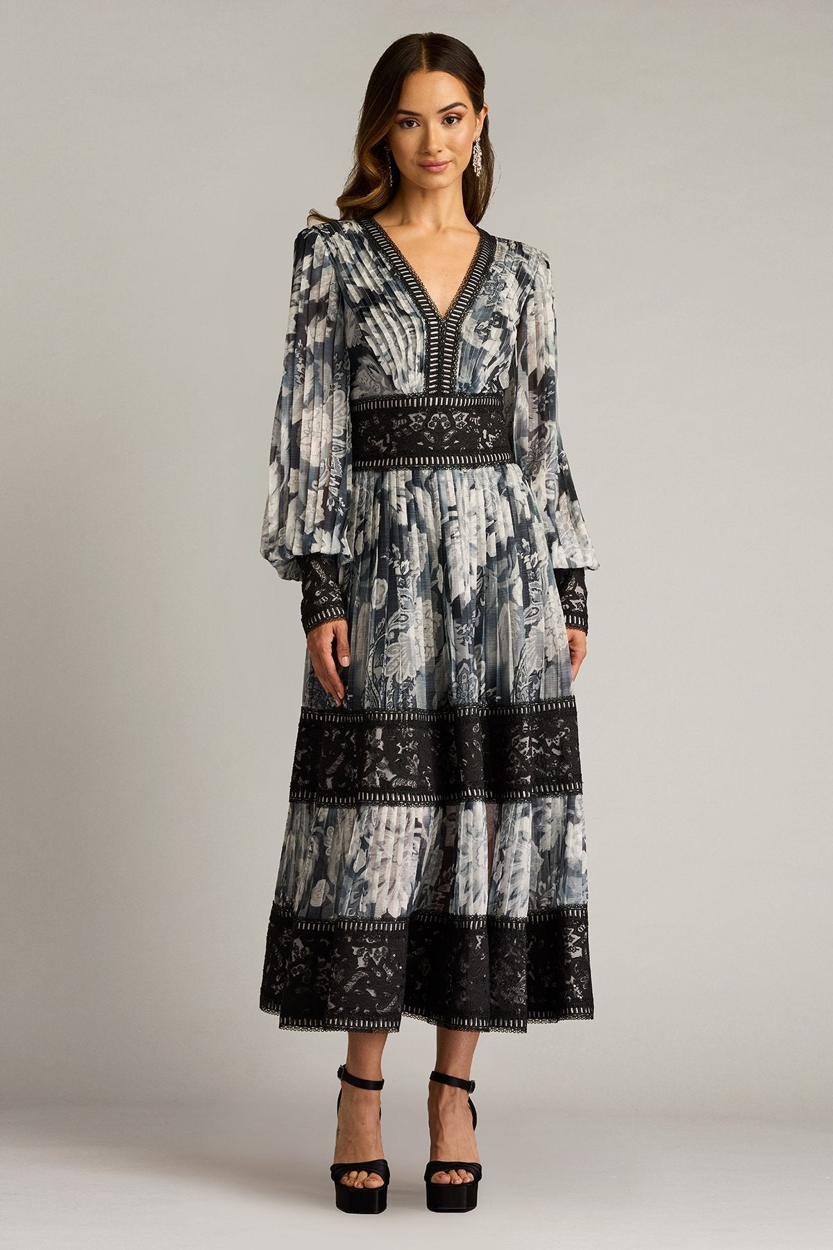 Derby Pleated Chiffon Midi Dress