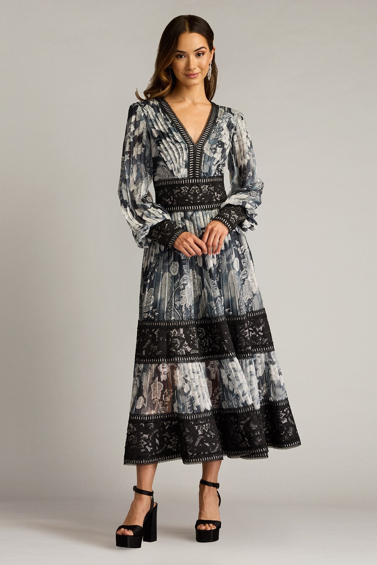 Derby Pleated Chiffon Midi Dress