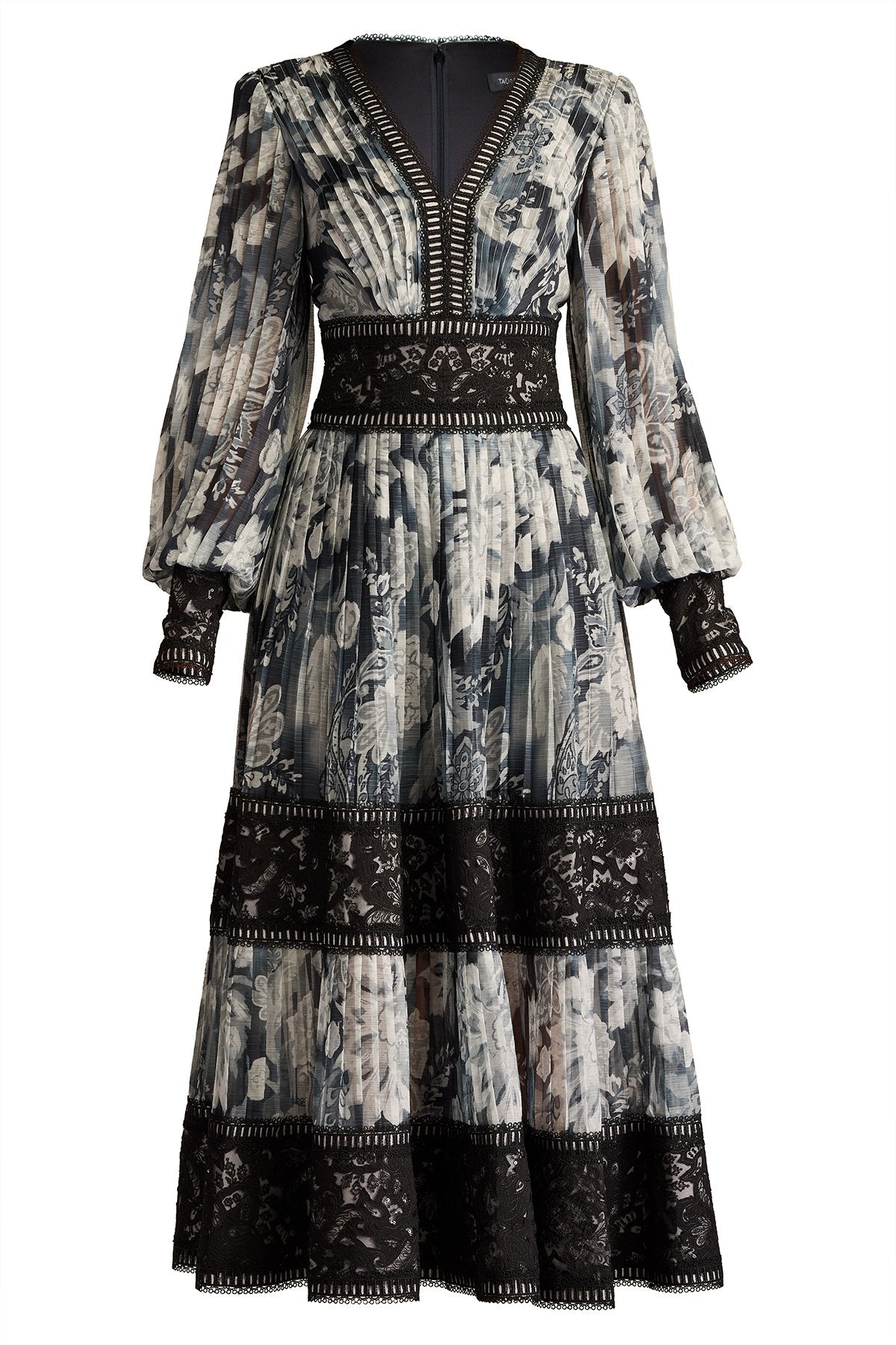 Derby Pleated Chiffon Midi Dress