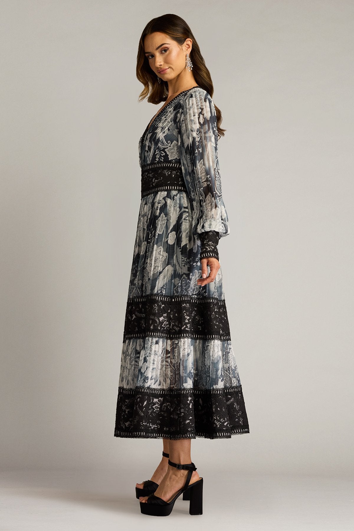 Derby Pleated Chiffon Midi Dress