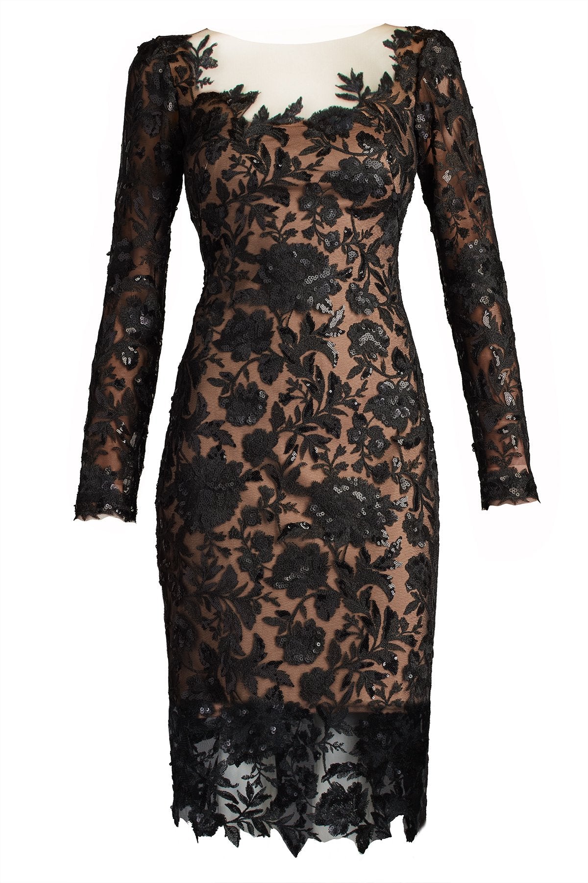 Senoia Sequin Embroidered Illusion Dress