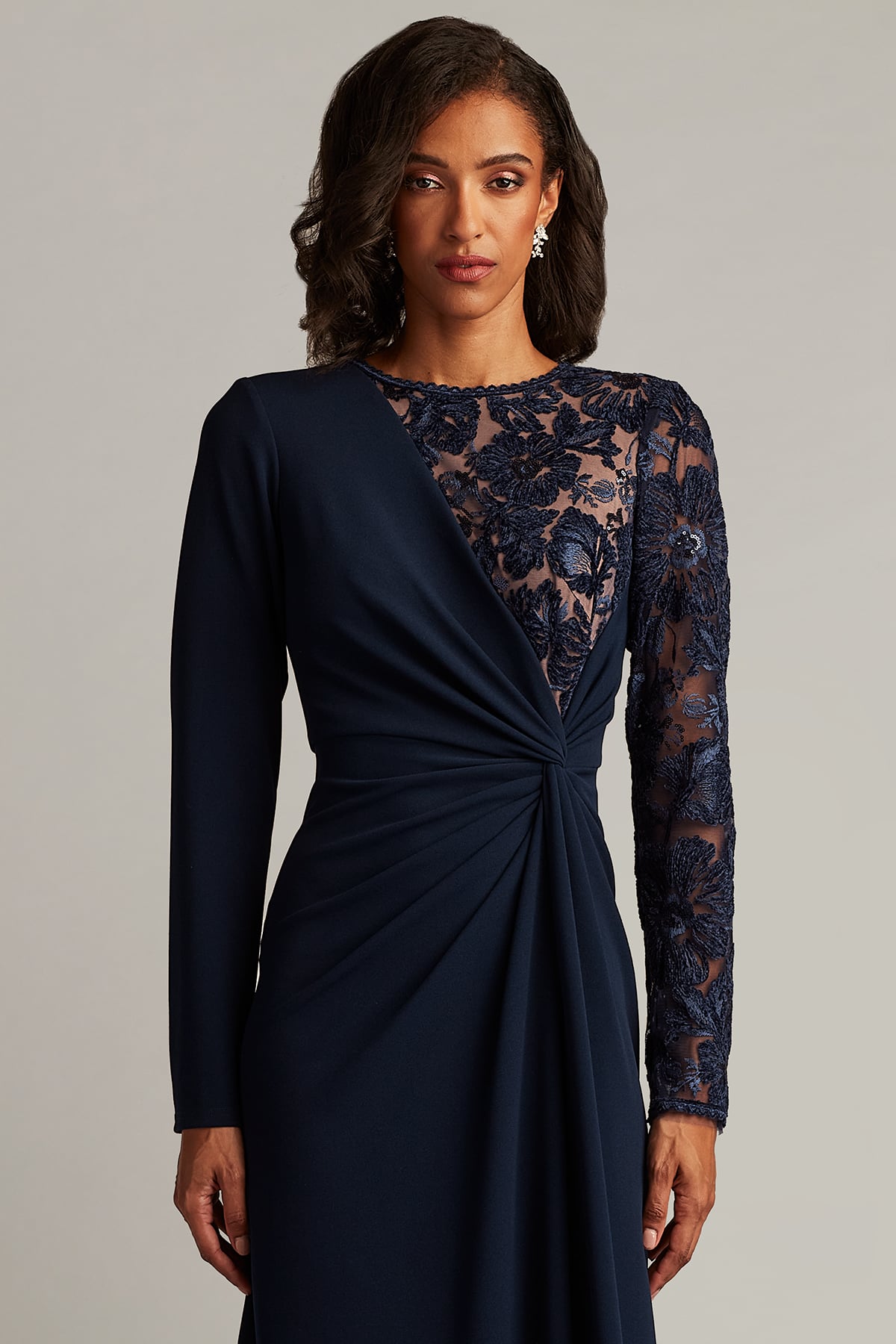 Devika Embroidered Twist-Drape Gown