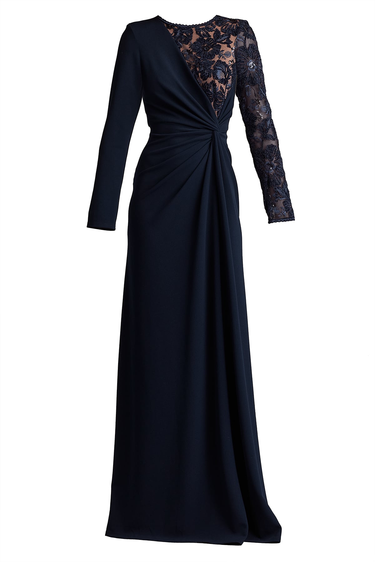 Devika Embroidered Twist-Drape Gown