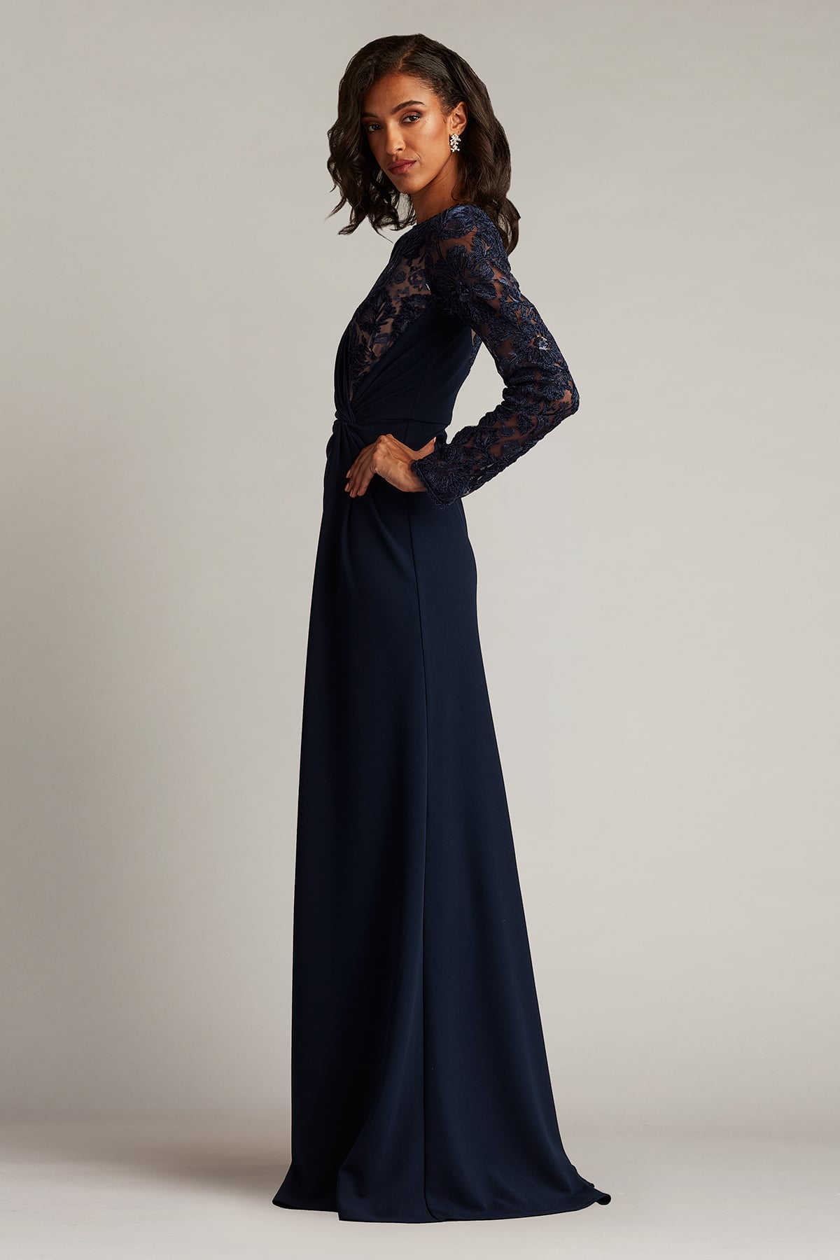 Devika Embroidered Twist-Drape Gown