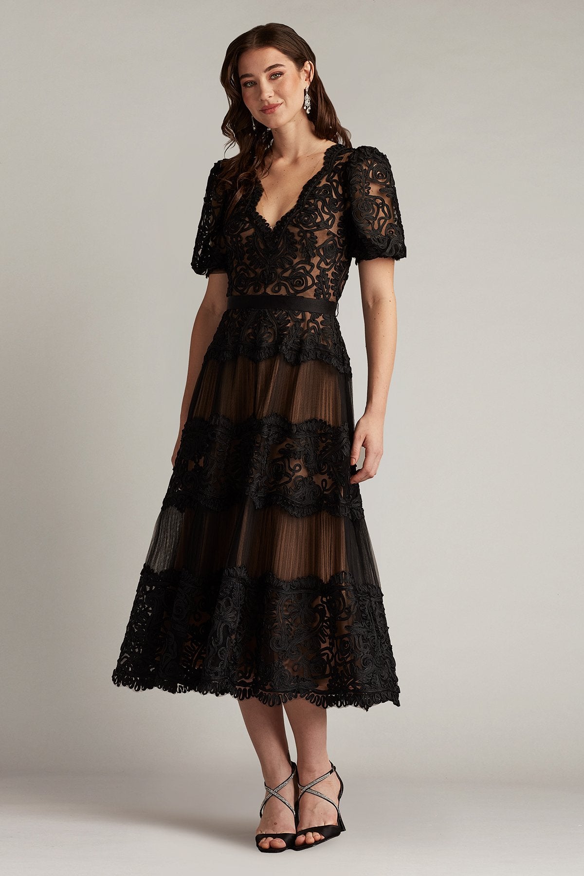 Belline Embroidered Chiffon Midi Dress