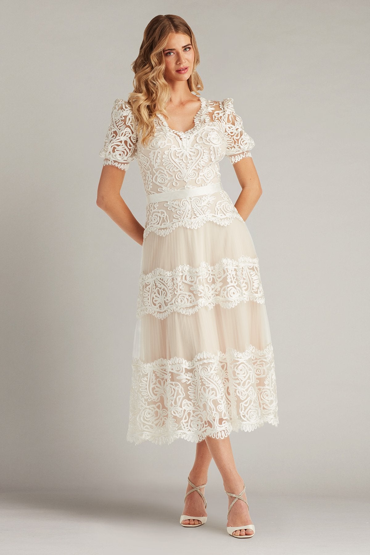 Belline Embroidered Chiffon Midi Dress