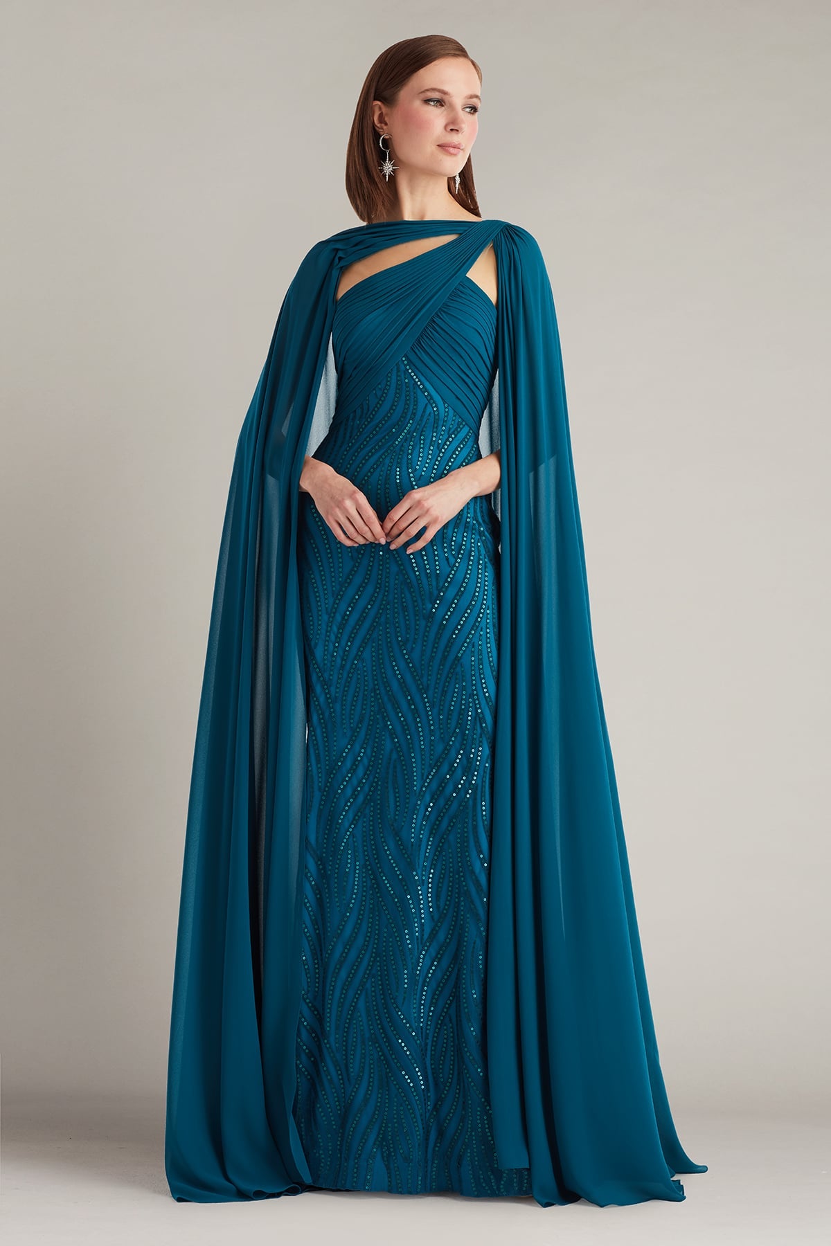 Tullett Sequin Embroidered Cape Gown