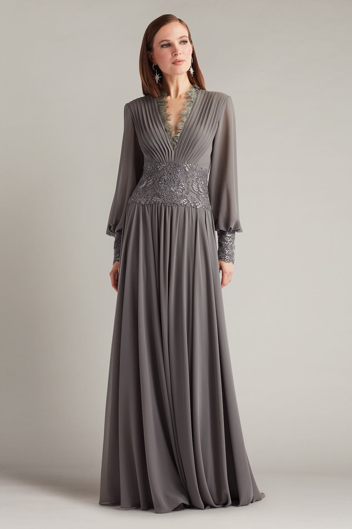 Mariela Embellished Blouson-Sleeve Gown