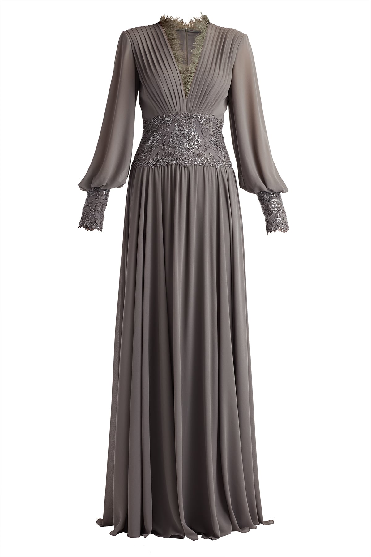 Mariela Embellished Blouson-Sleeve Gown