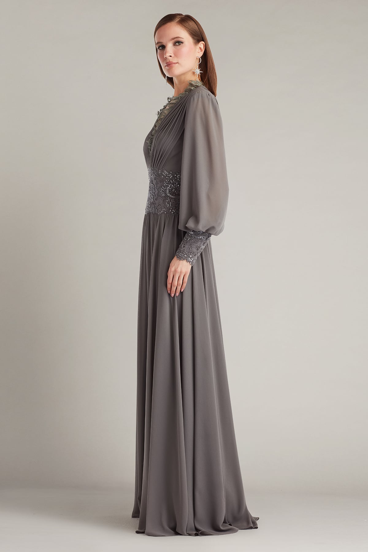 Mariela Embellished Blouson-Sleeve Gown
