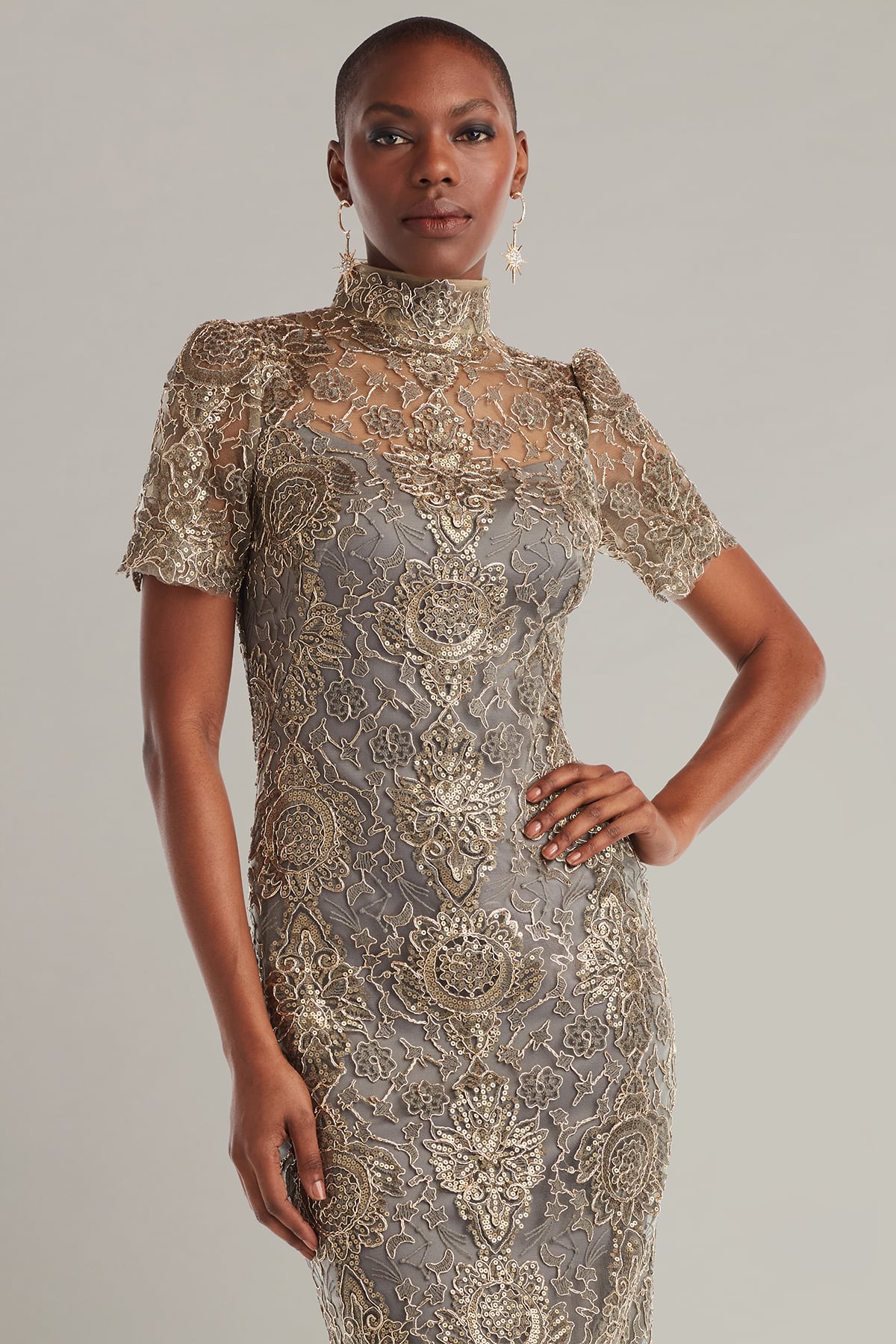 Marise Sequin Embroidered Illusion Dress