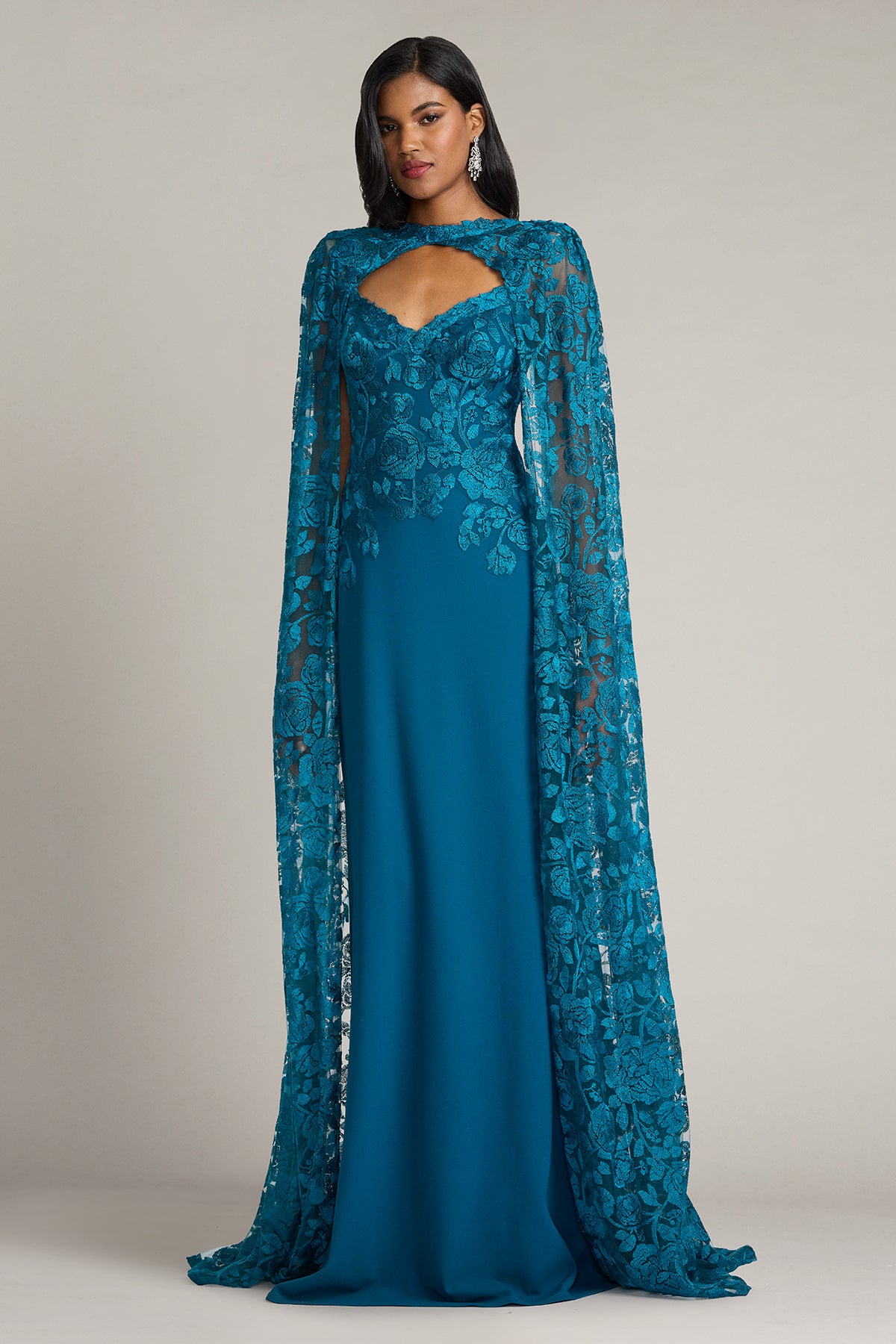 Polidore Embroidered Cape Sleeve Gown