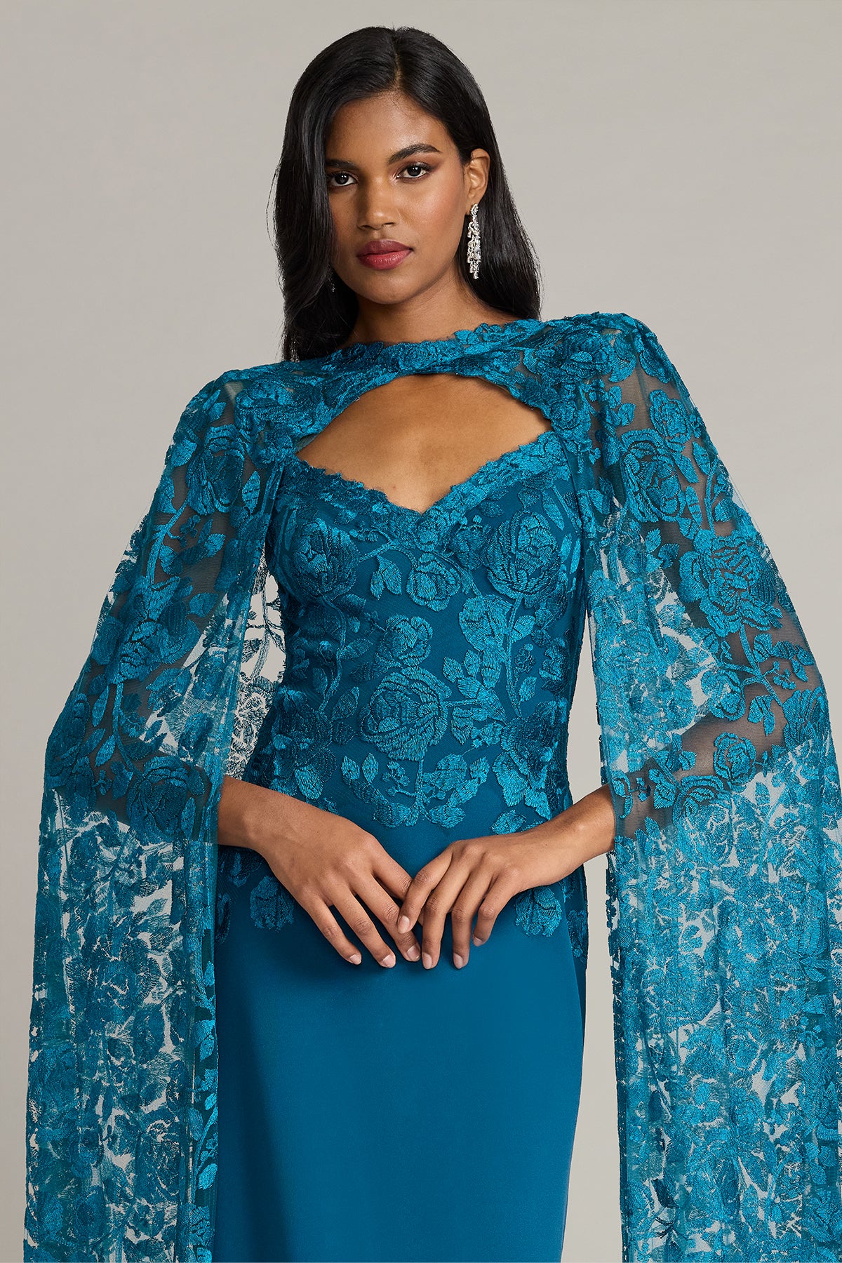 Polidore Embroidered Cape Sleeve Gown