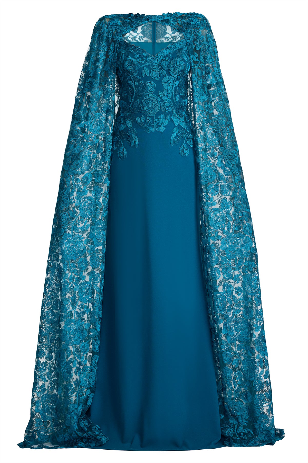 Polidore Embroidered Cape Sleeve Gown