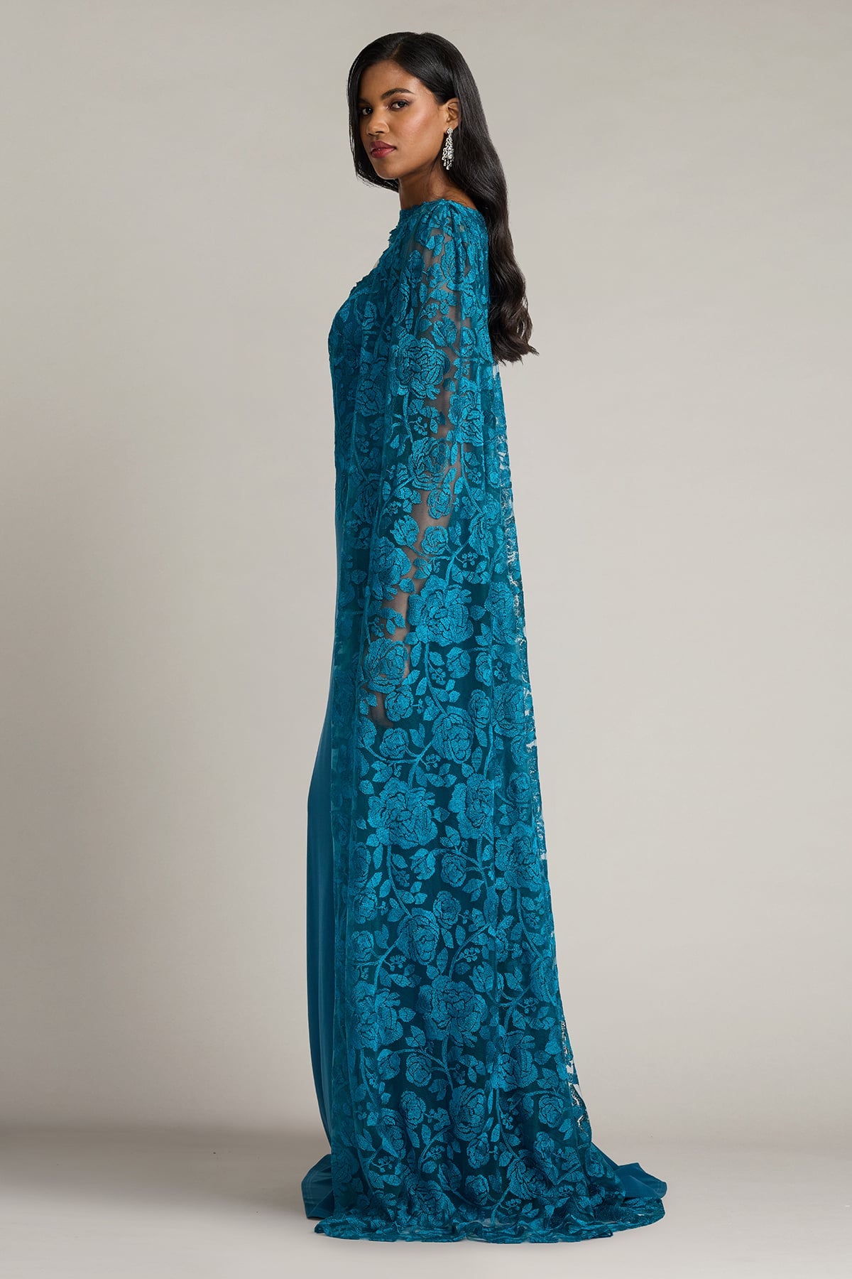 Polidore Embroidered Cape Sleeve Gown