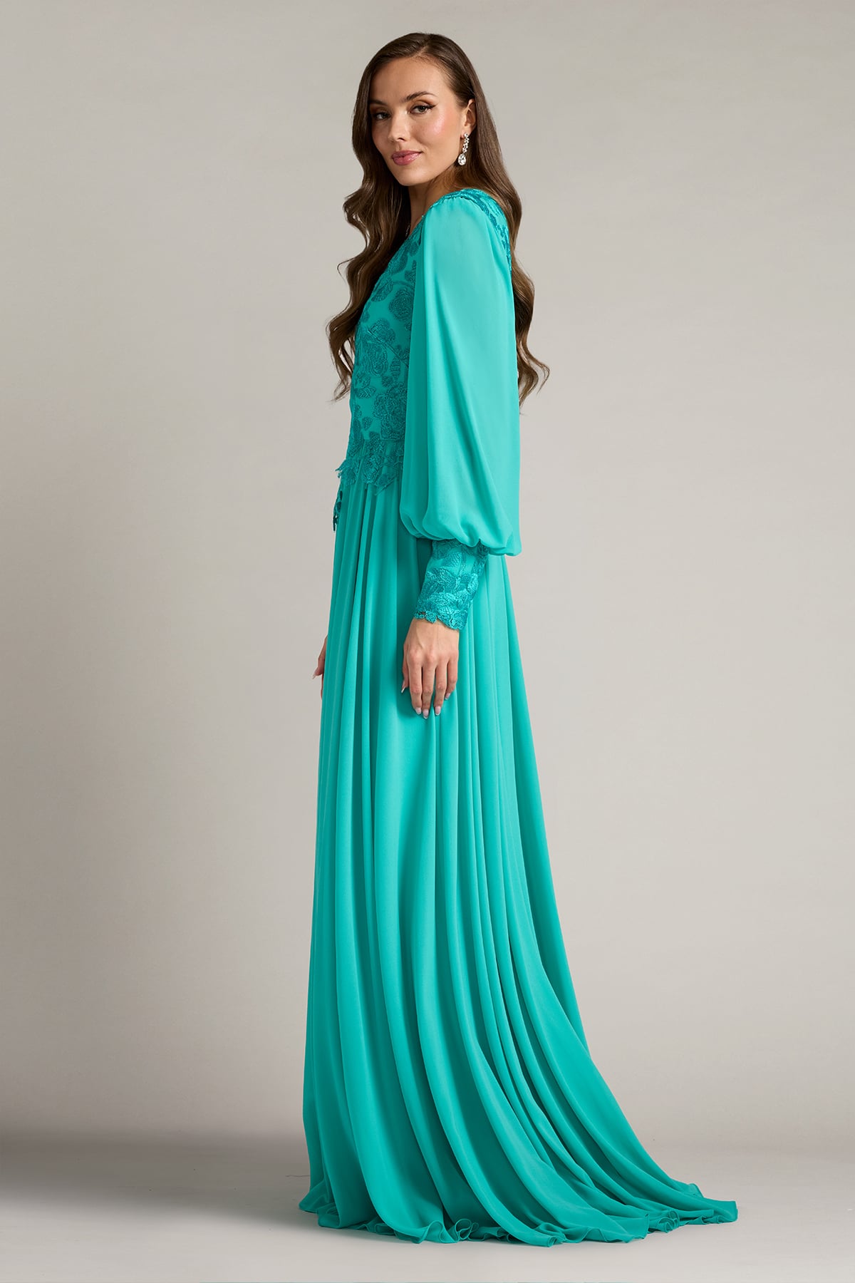 Delfina Embroidered Bishop Sleeve Gown