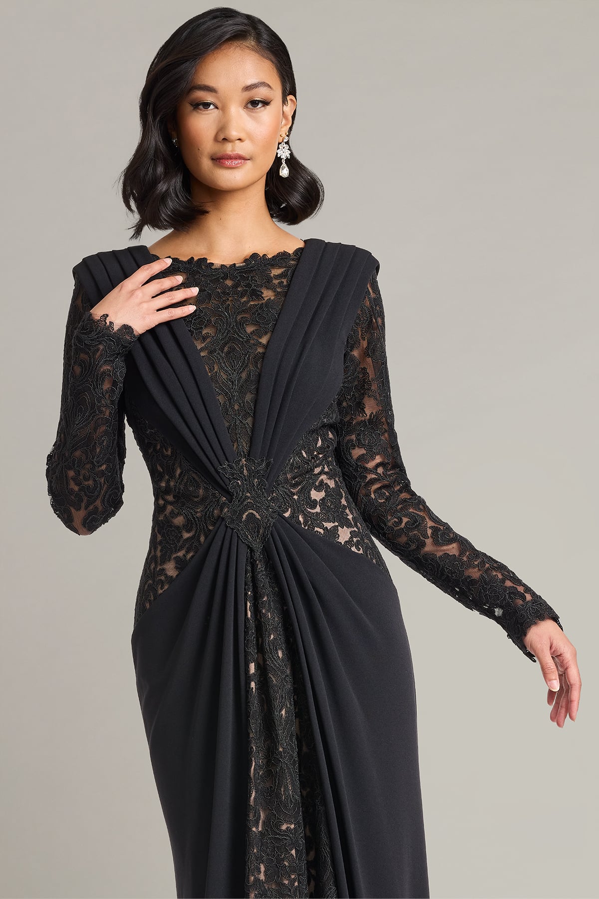 Vourie Draped Overlay Embroidered Gown