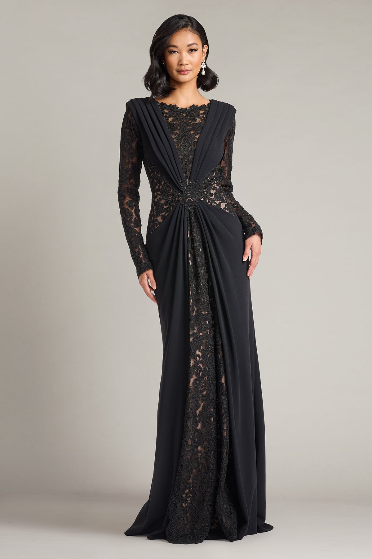 Vourie Draped Overlay Embroidered Gown