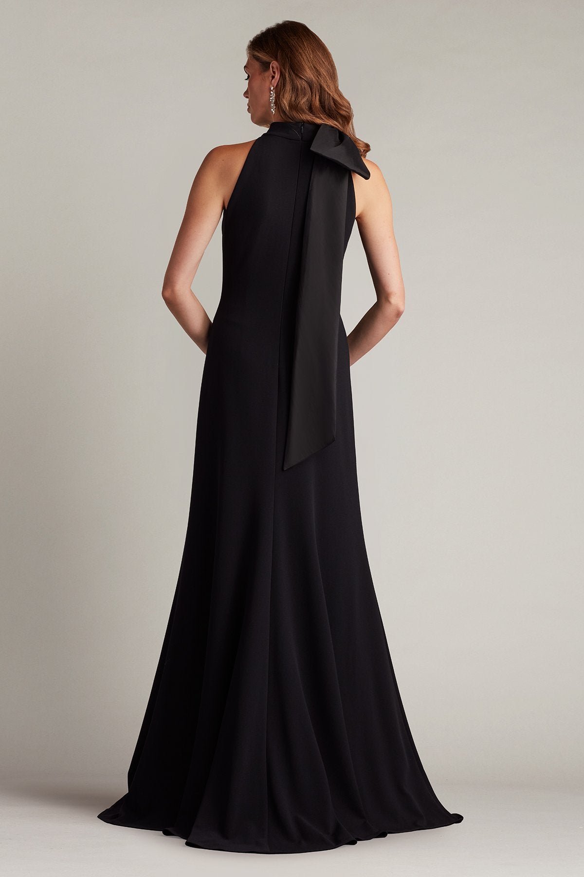 Sims Taffeta Shoulder Bow Halter Gown