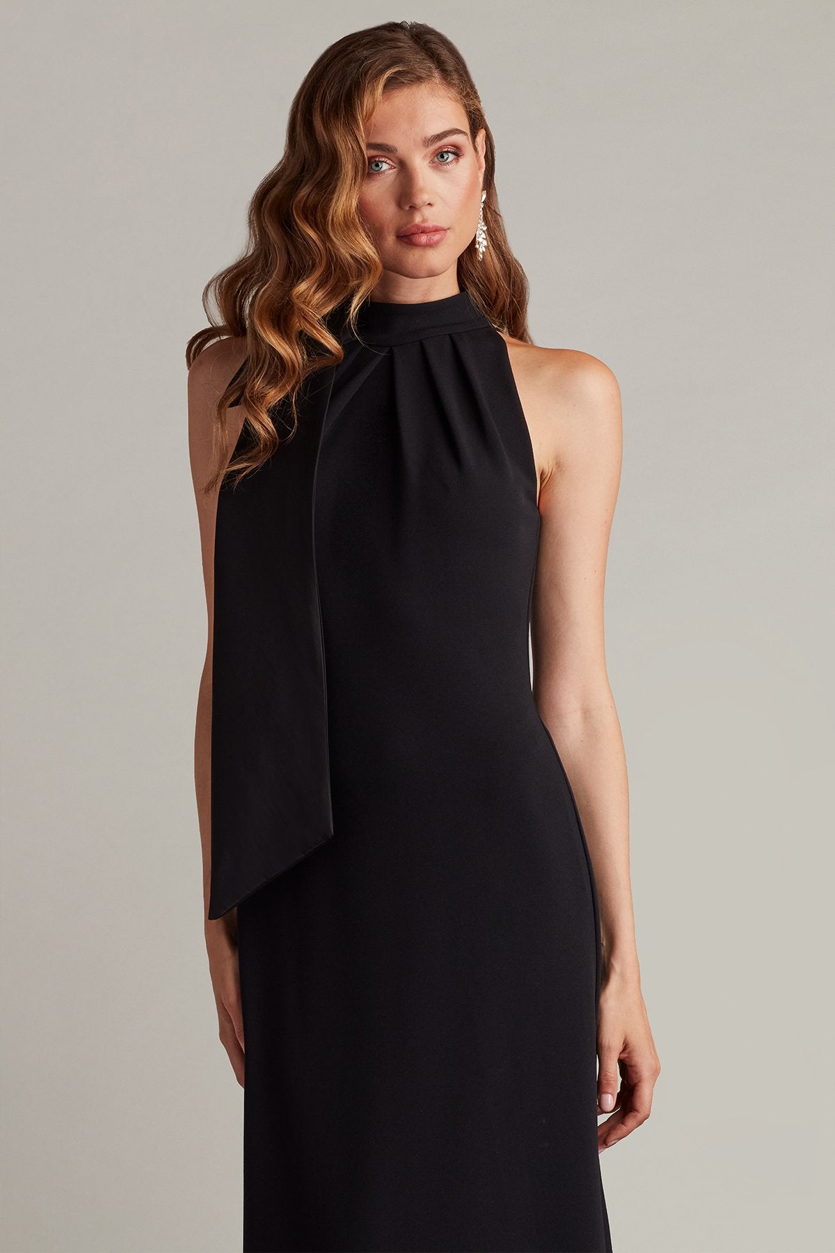 Sims Taffeta Shoulder Bow Halter Gown