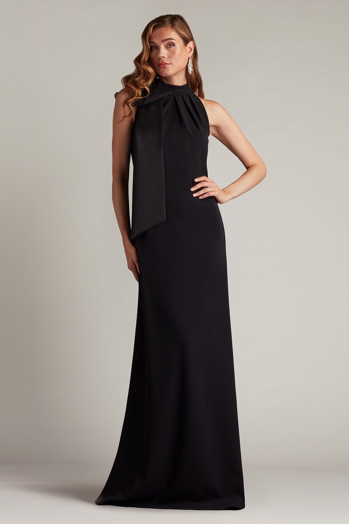 Sims Taffeta Shoulder Bow Halter Gown