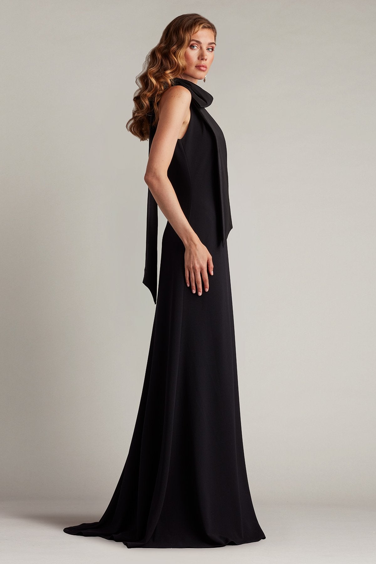 Sims Taffeta Shoulder Bow Halter Gown