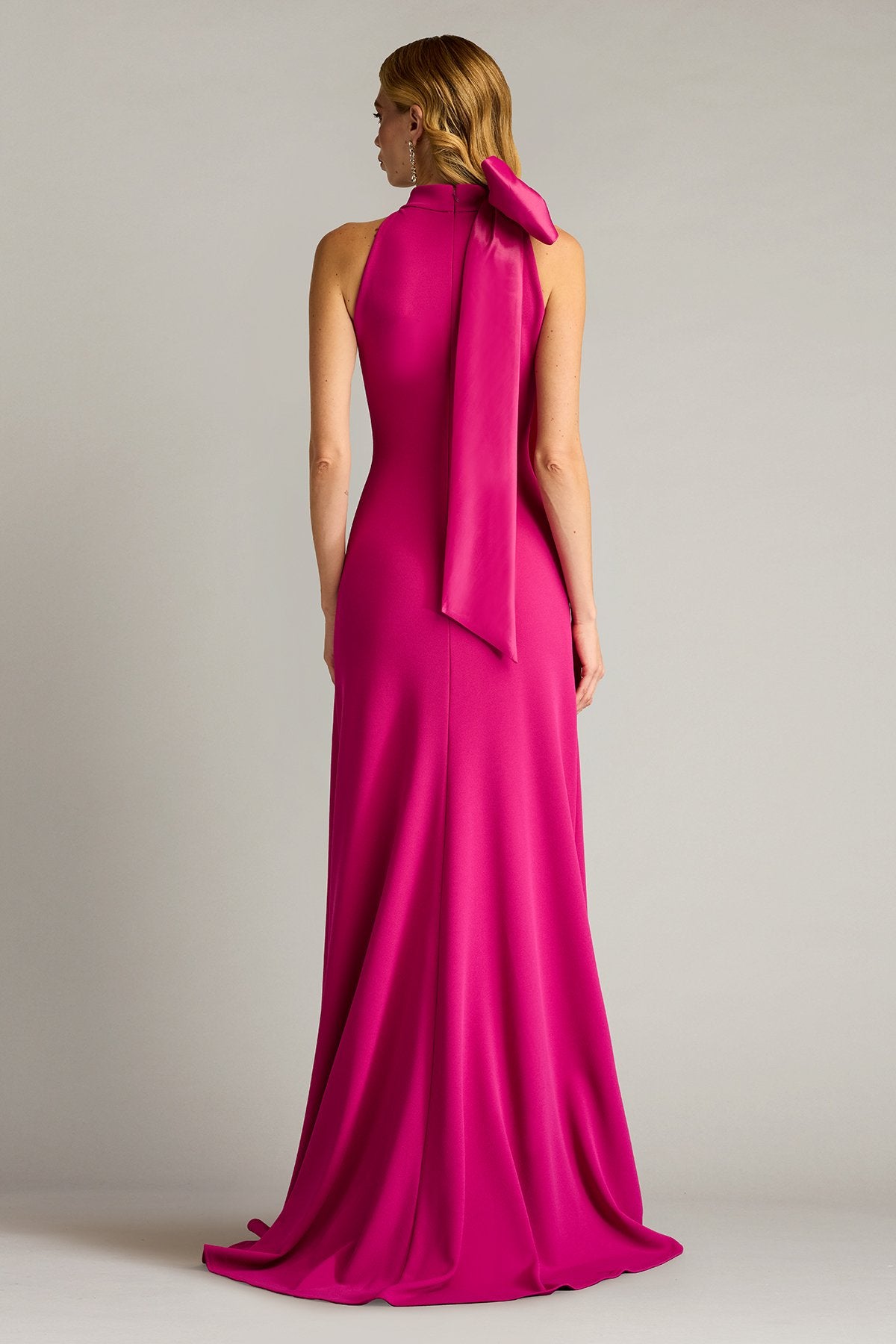 Sims Taffeta Shoulder Bow Halter Gown