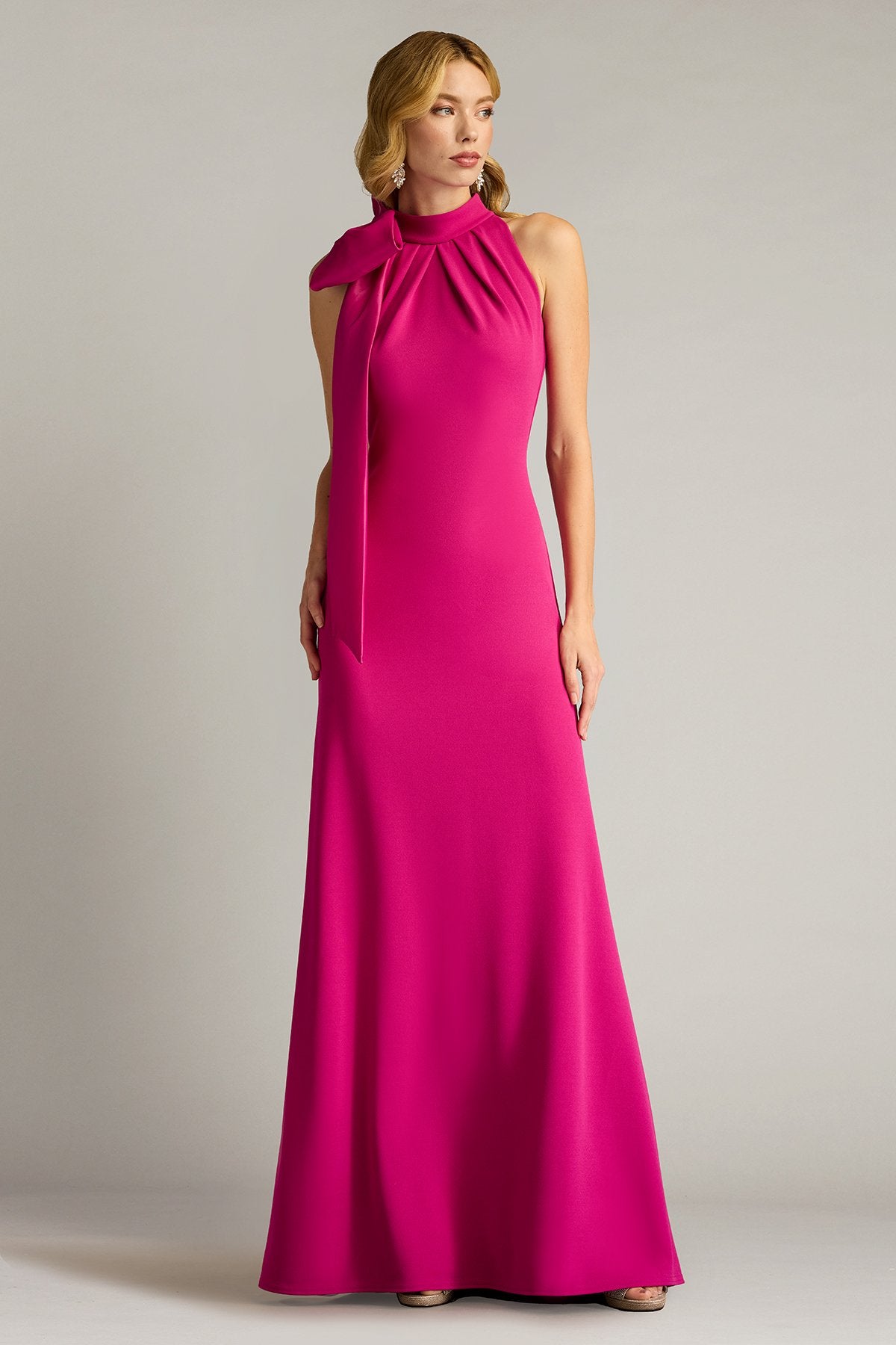Sims Taffeta Shoulder Bow Halter Gown
