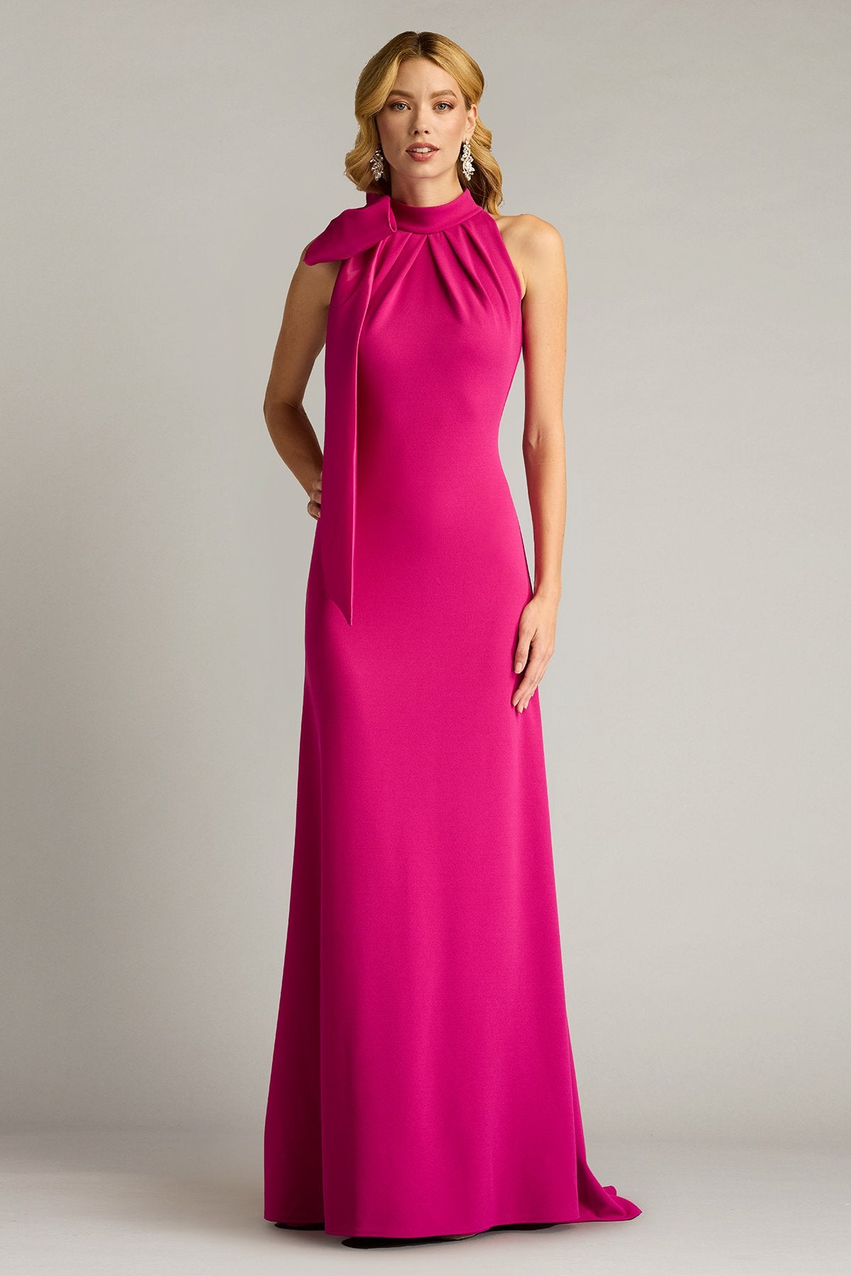 Sims Taffeta Shoulder Bow Halter Gown