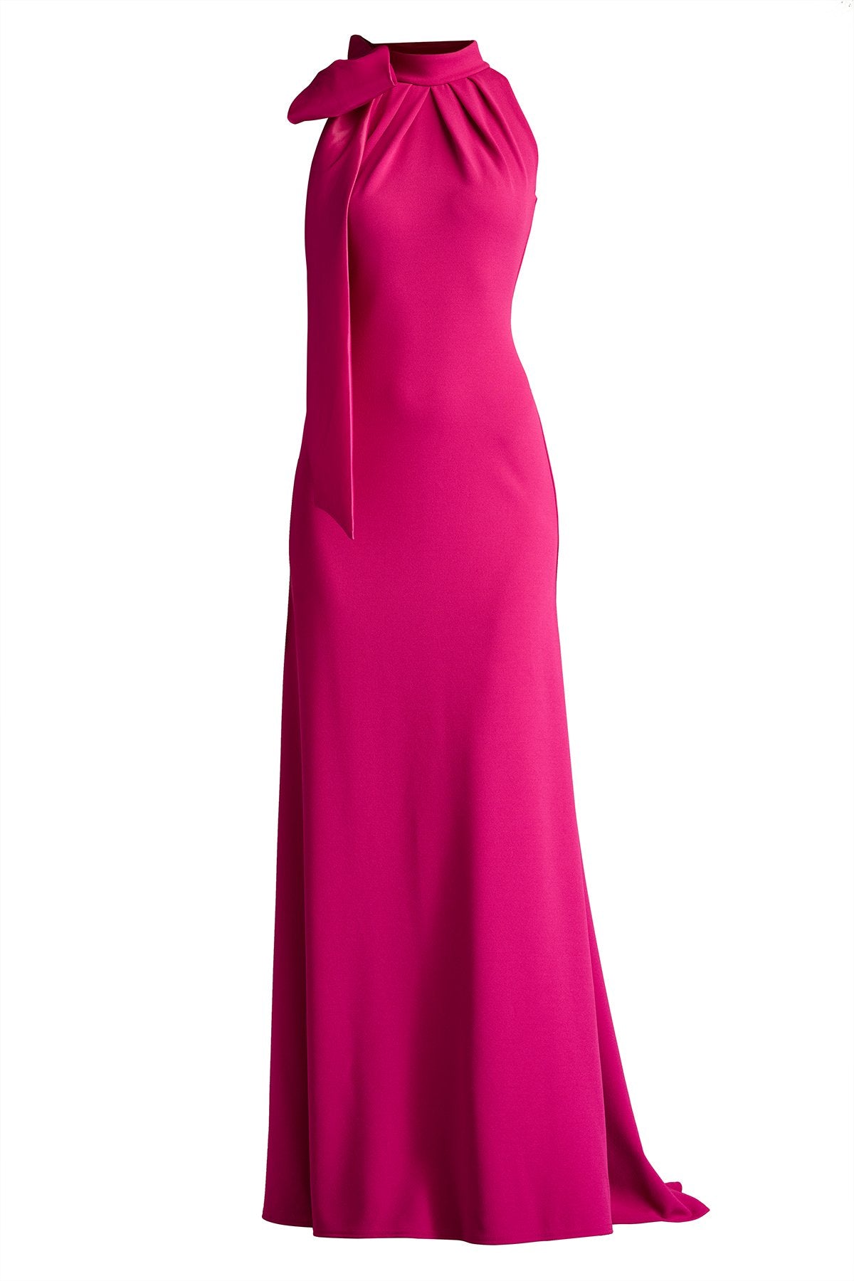 Sims Taffeta Shoulder Bow Halter Gown