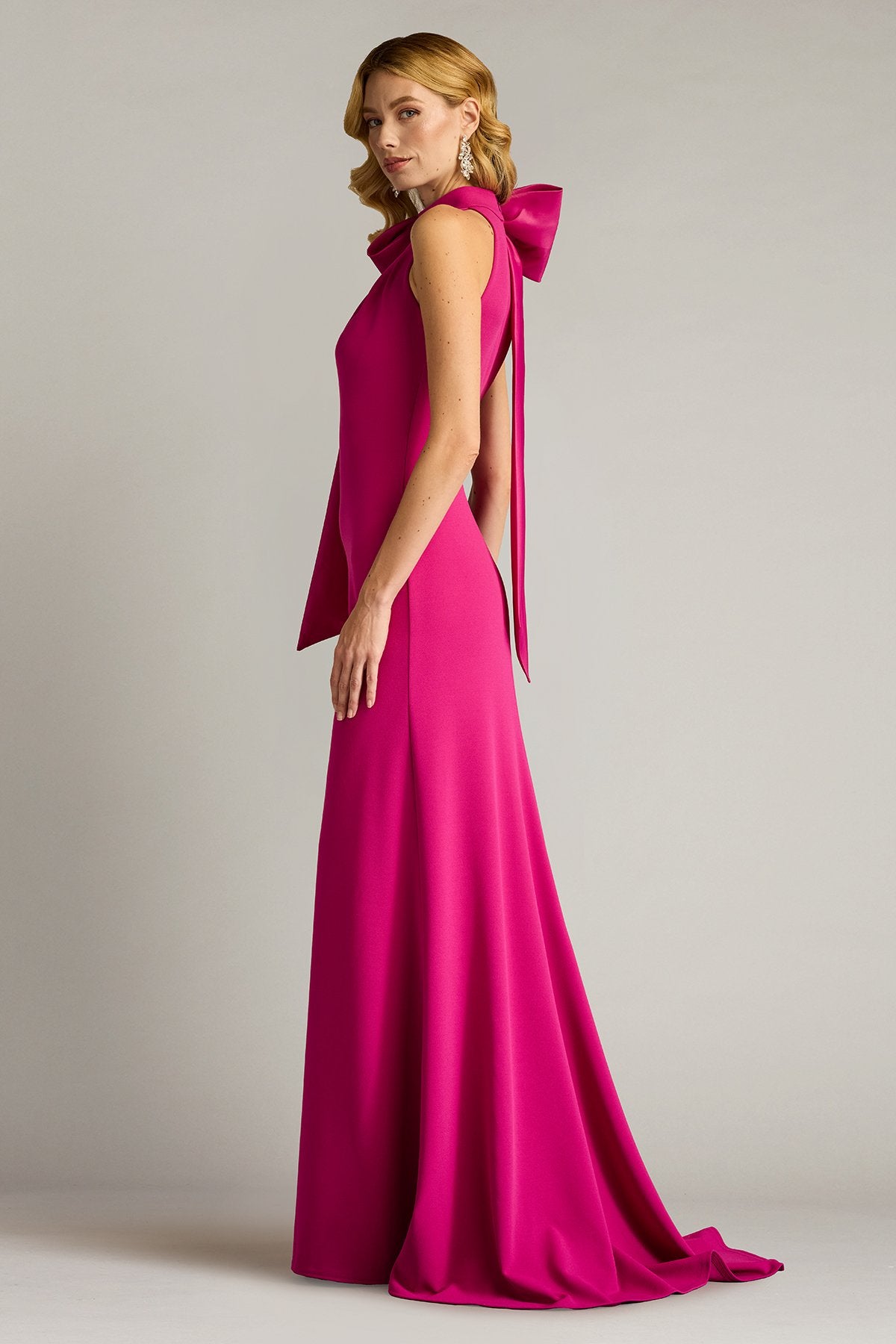 Sims Taffeta Shoulder Bow Halter Gown