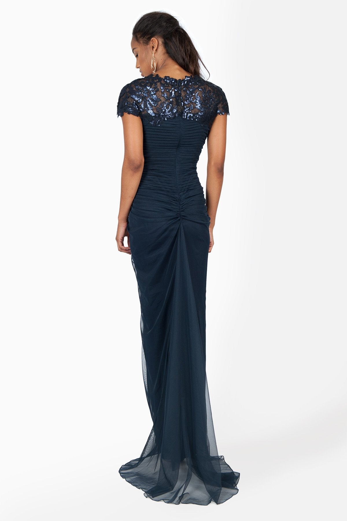 Paillette Lace and Tulle Gown in Navy